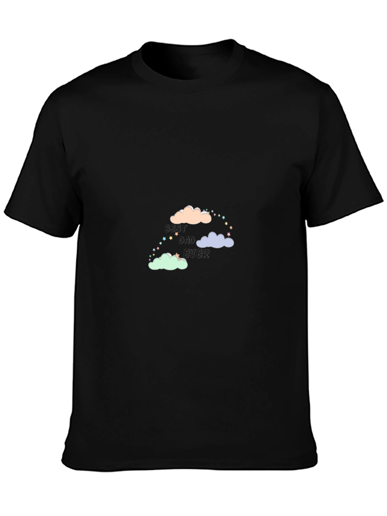 Black Cute Clouds & Stars Black T-Shirt view 3