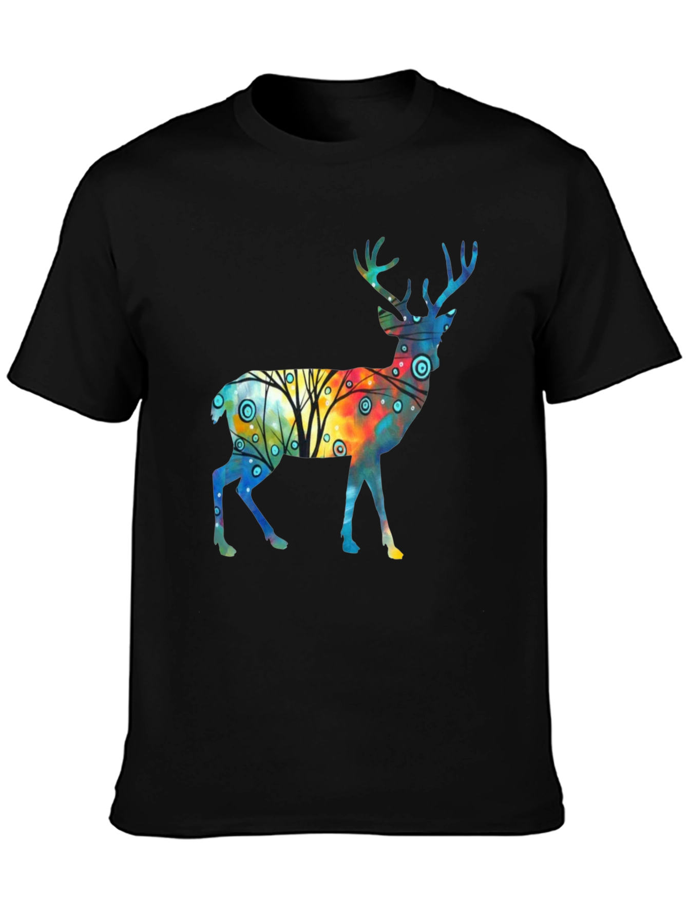 Black Watercolor Deer Graphic Tee - Stylish Black T-Shirt view 3