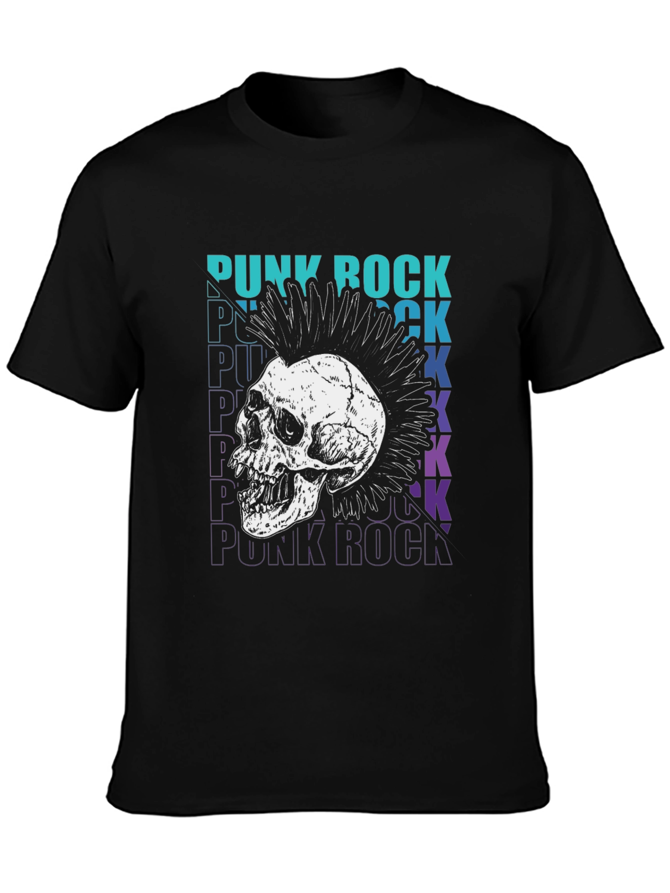 Black Punk Rock Skull Graphic Tee view 3