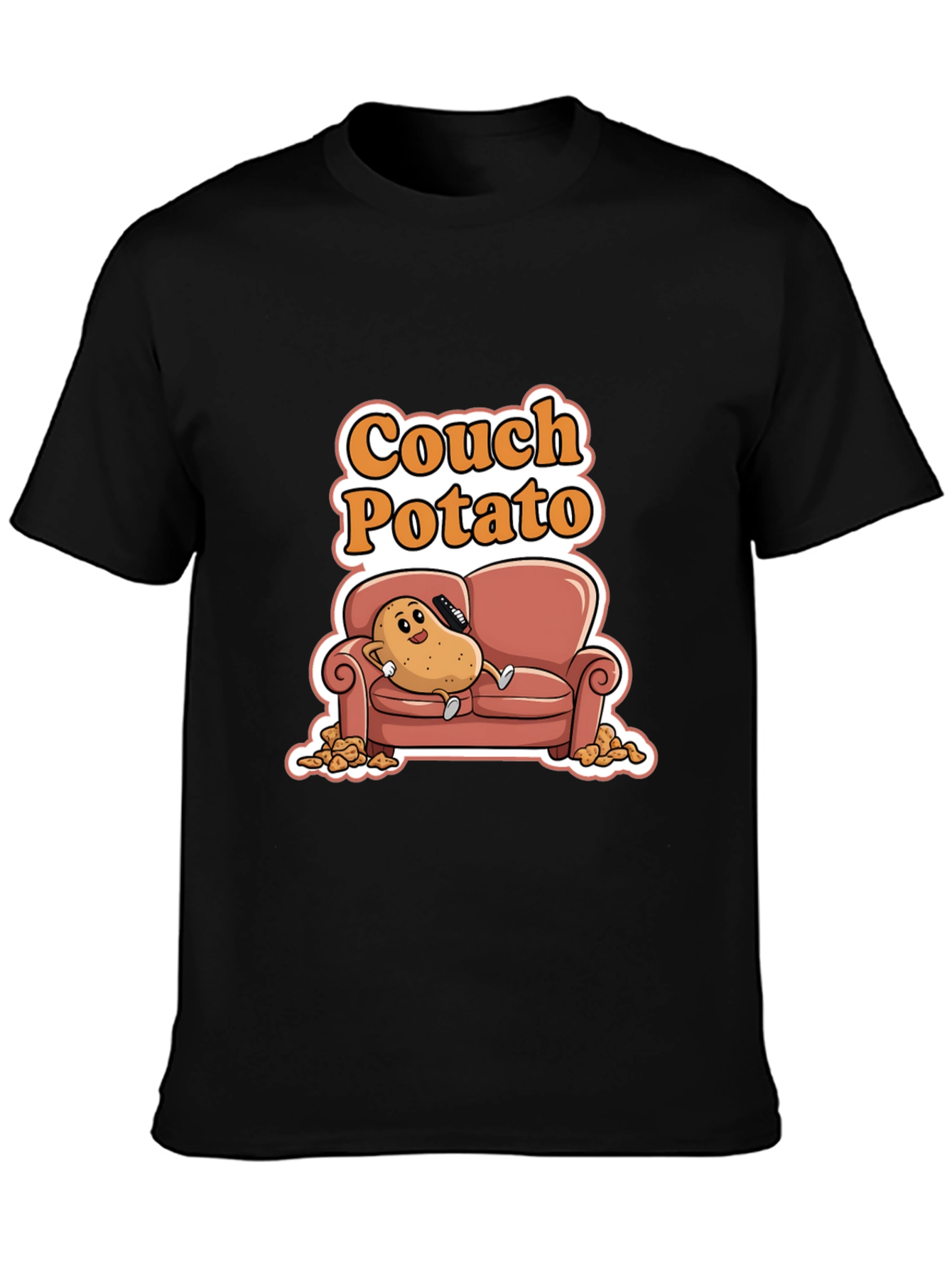 Black Couch Potato Black Graphic Tee - Funny Cartoon Potato Shirt view 3