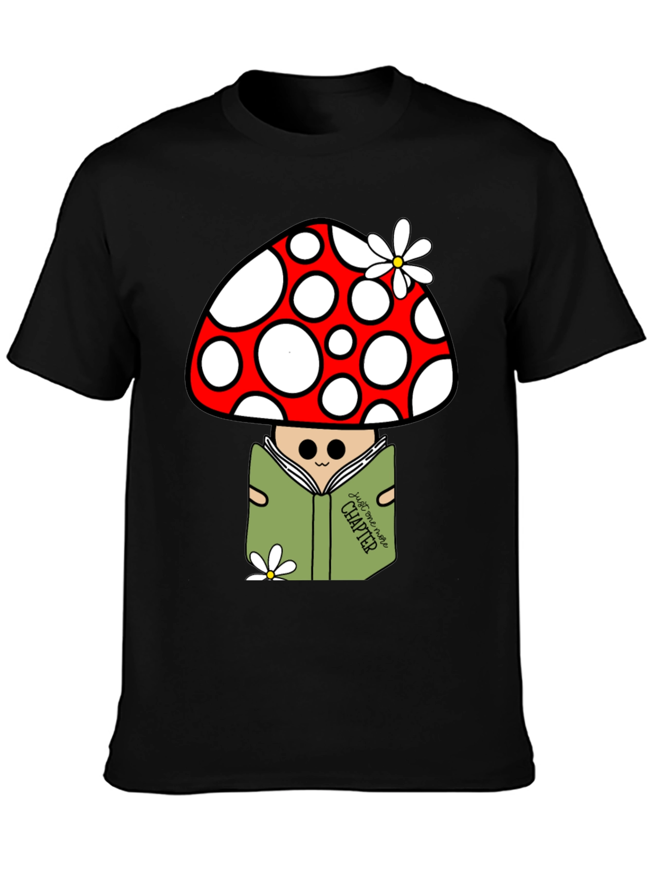 Black Mushroom Reader Graphic T-Shirt - Just One More Chapter view 3