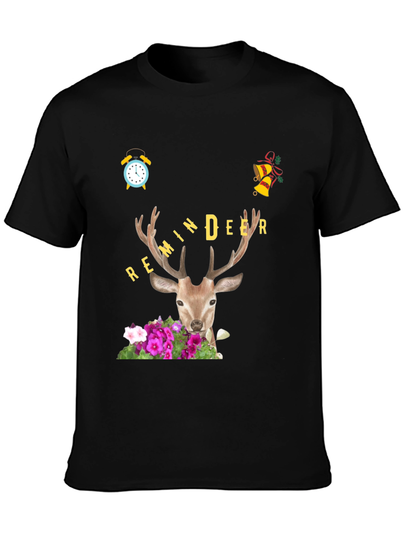 Black Remindeer Graphic Tee - Holiday Novelty Shirt view 3