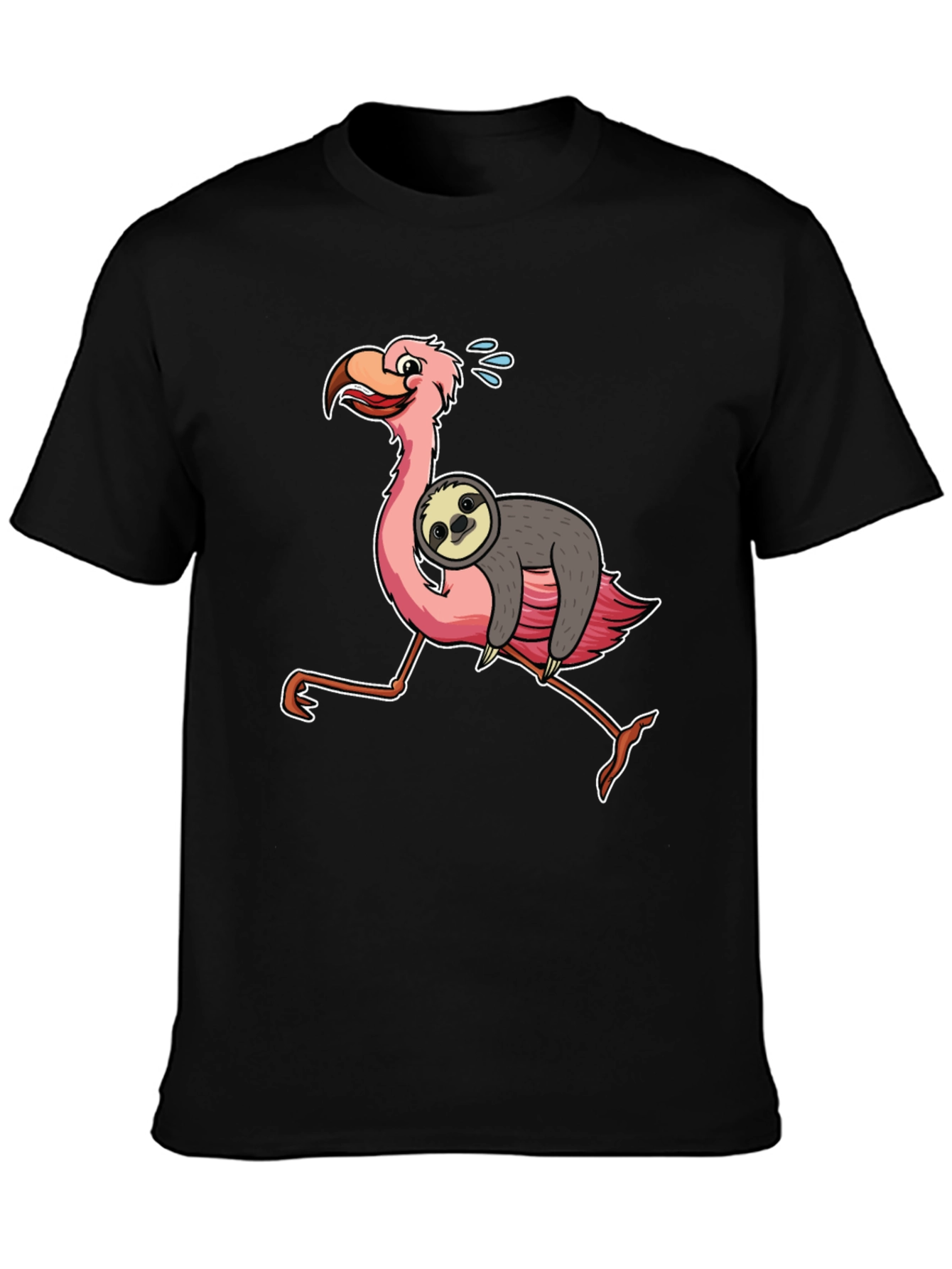 Black Sloth Riding Flamingo Graphic Tee view 3