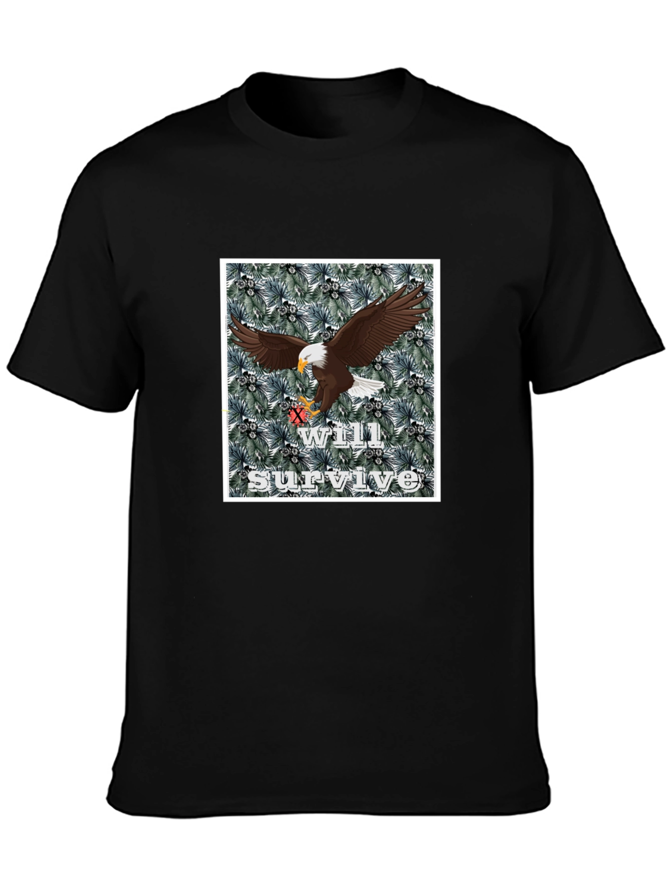 Black Eagle Will Survive Graphic Tee - Black Cotton Blend view 3