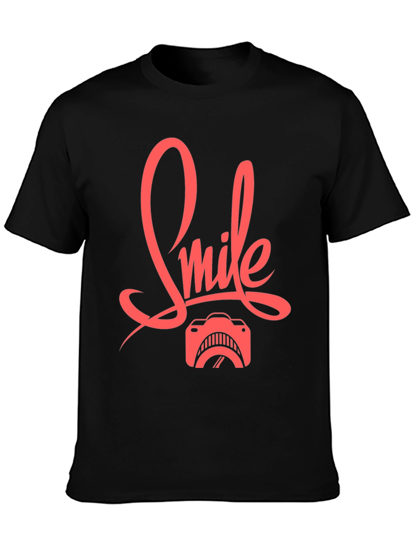 Black Smile Camera Graphic Tee - Black Cotton T-Shirt view 3