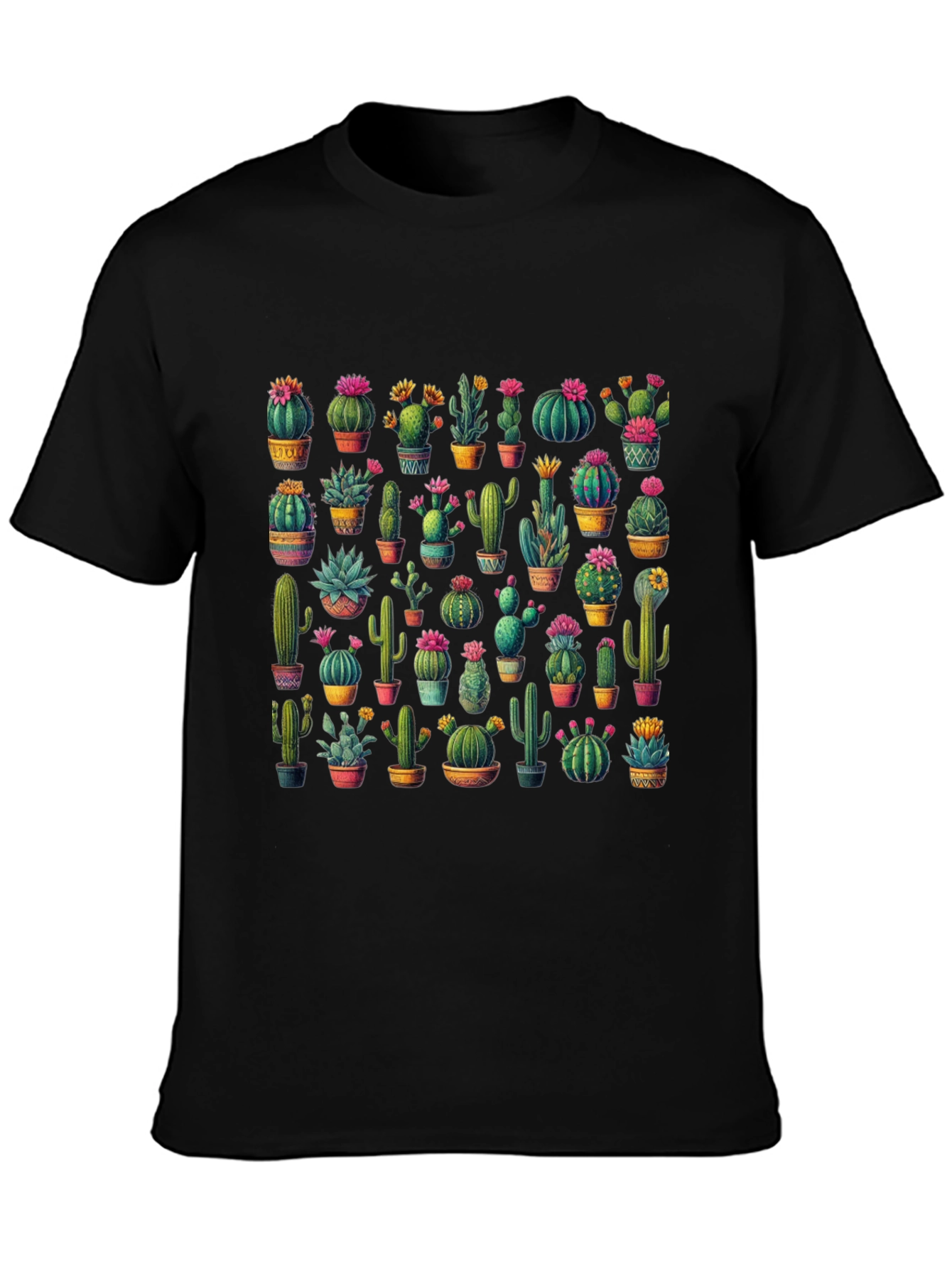 Black Cactus Print T-Shirt - Desert Botanical Tee view 3