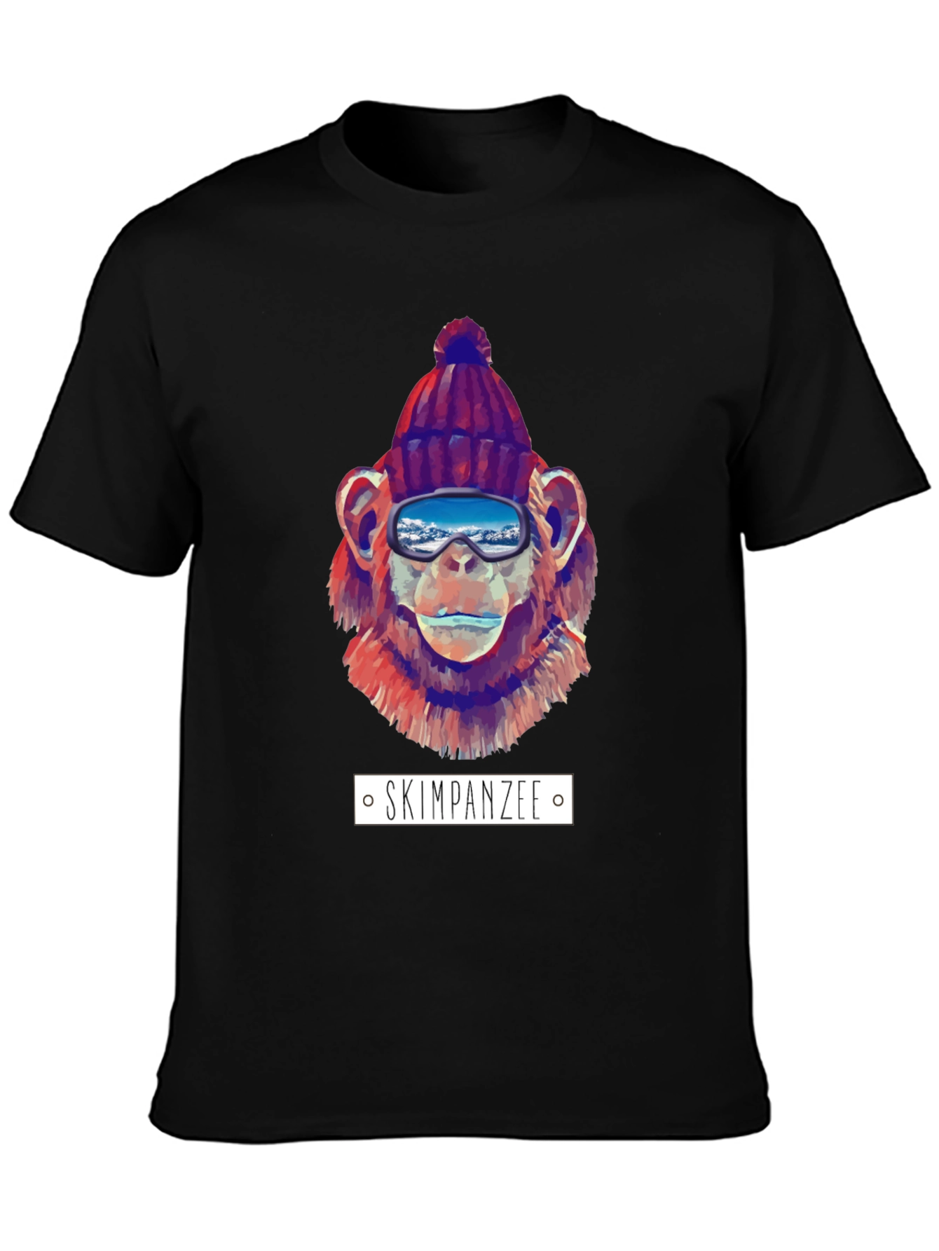 Black Skiing Chimpanzee Graphic T-Shirt view 3