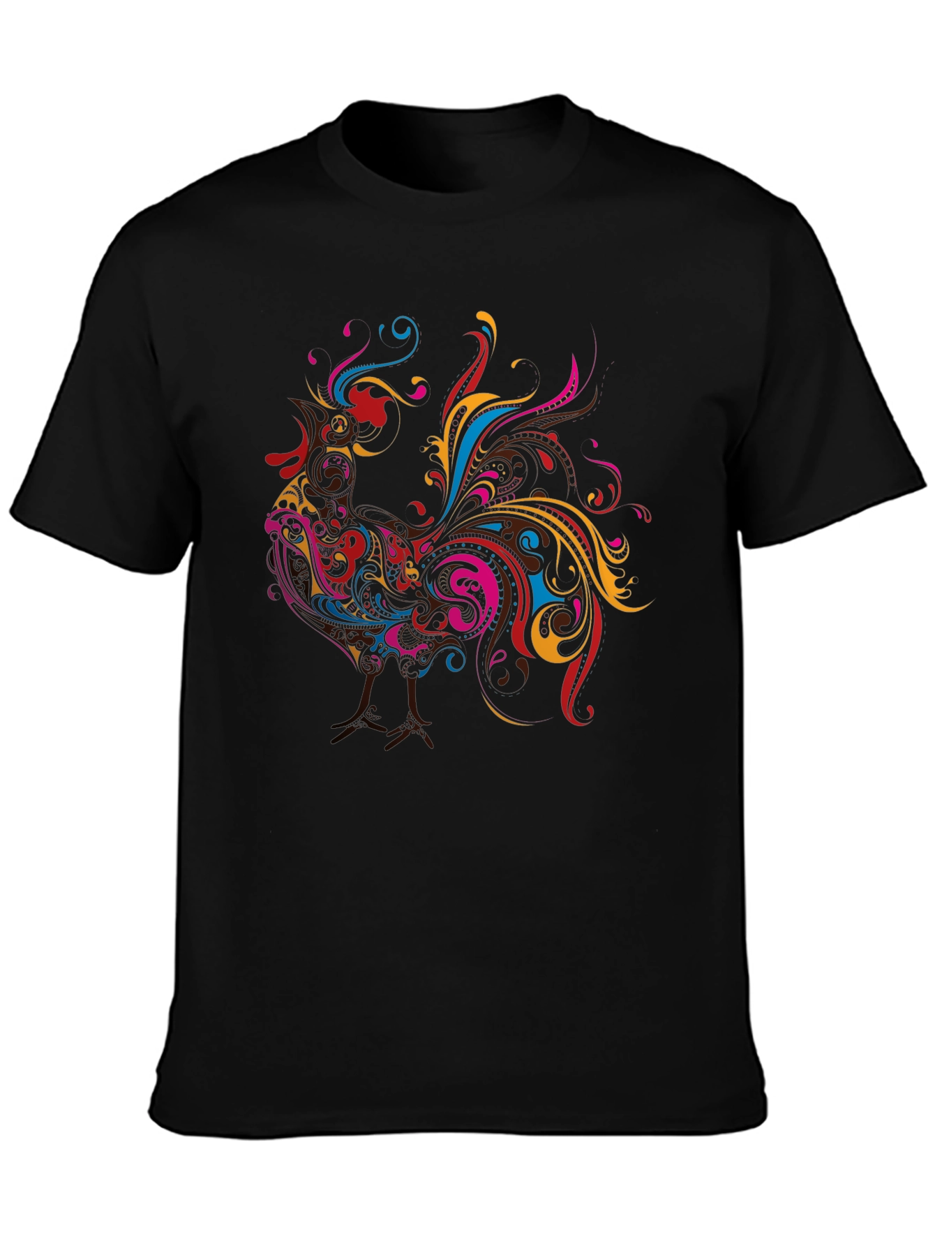 Black Vibrant Rooster Graphic Black T-Shirt view 3