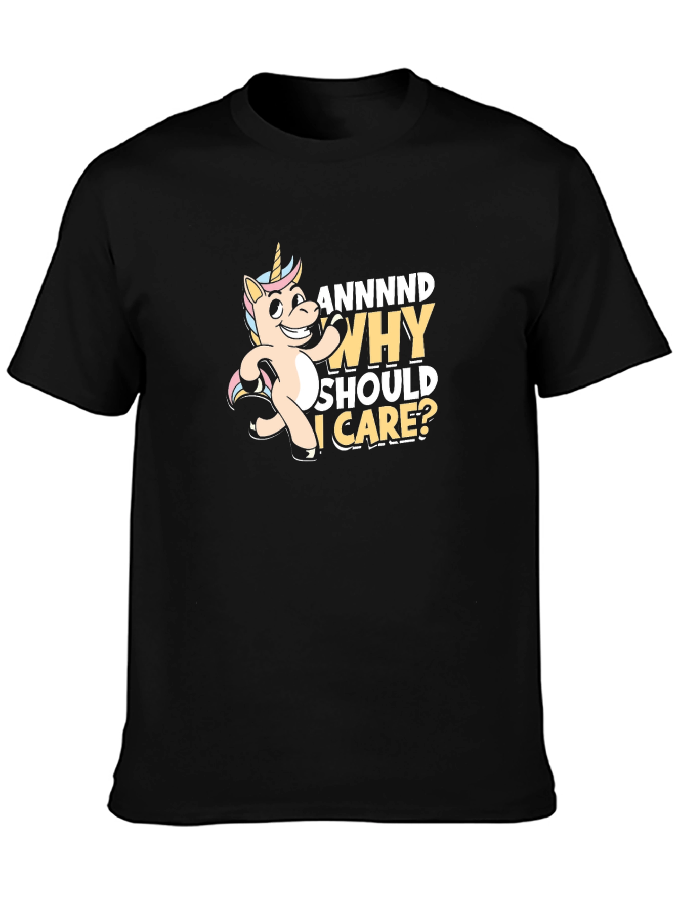 Black Funny Unicorn T-Shirt - Why Should I Care? view 3