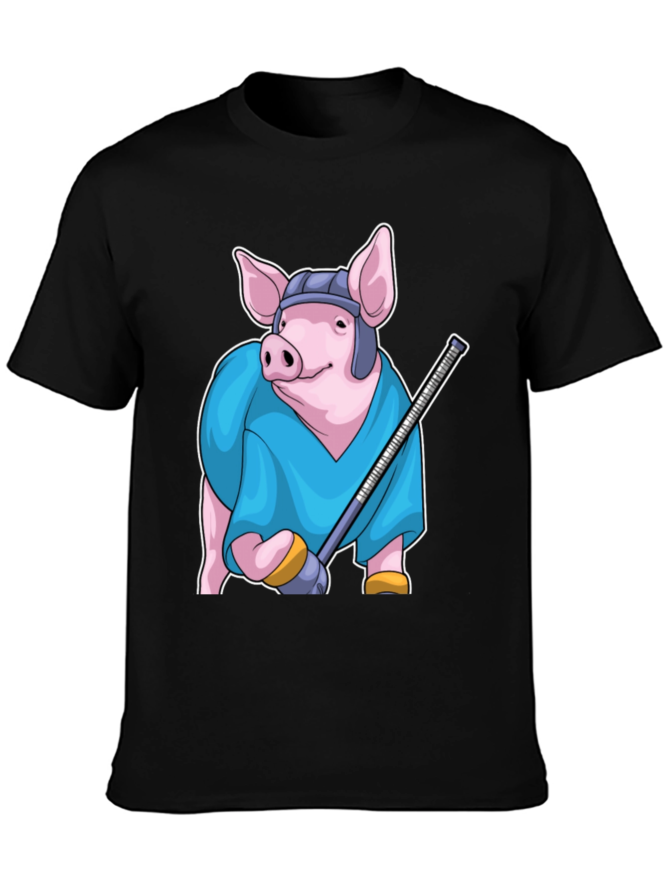 Black Hockey Pig T-Shirt - Funny Animal Sports Tee view 3