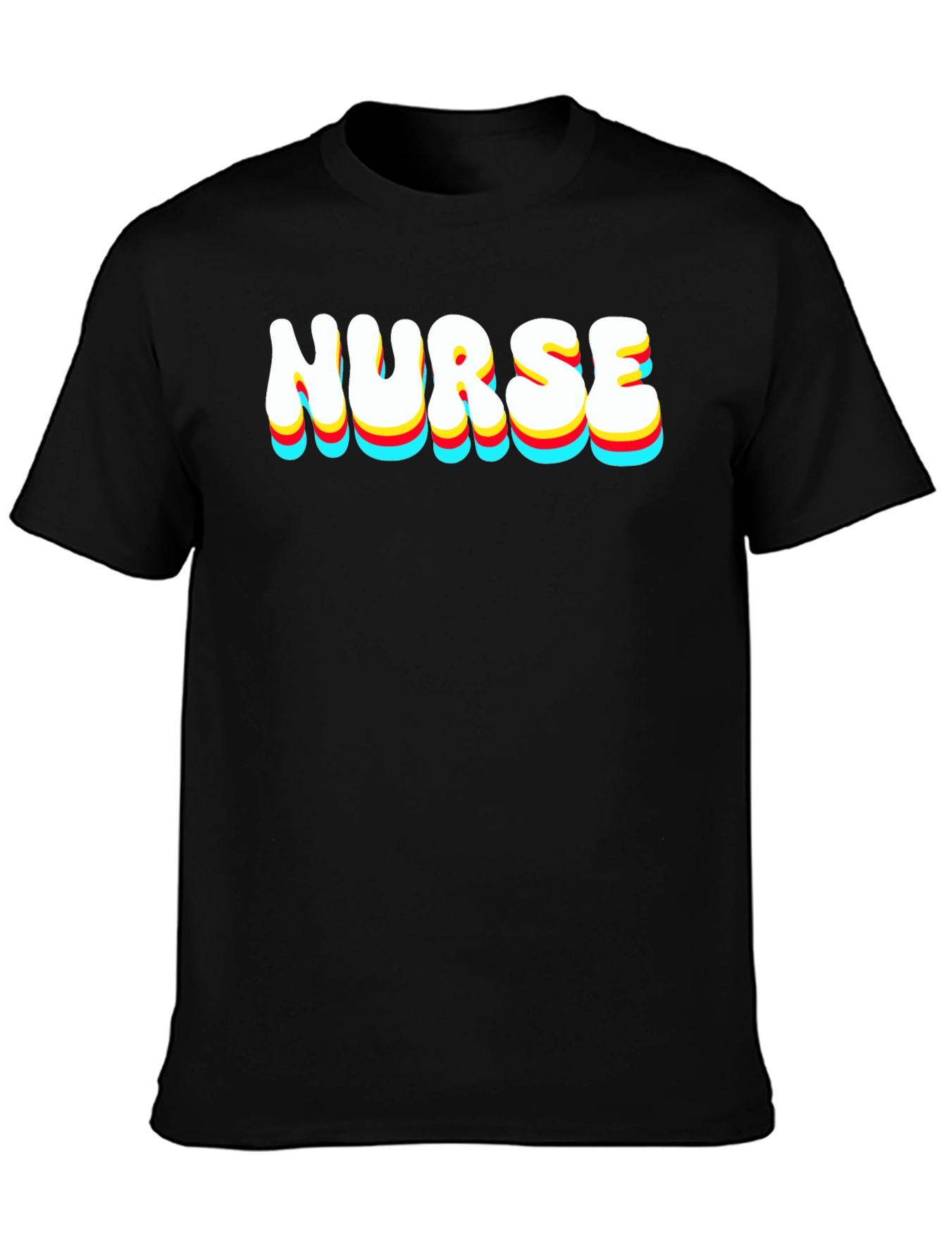Black Nurse Retro Stacked Text Black T-Shirt view 3