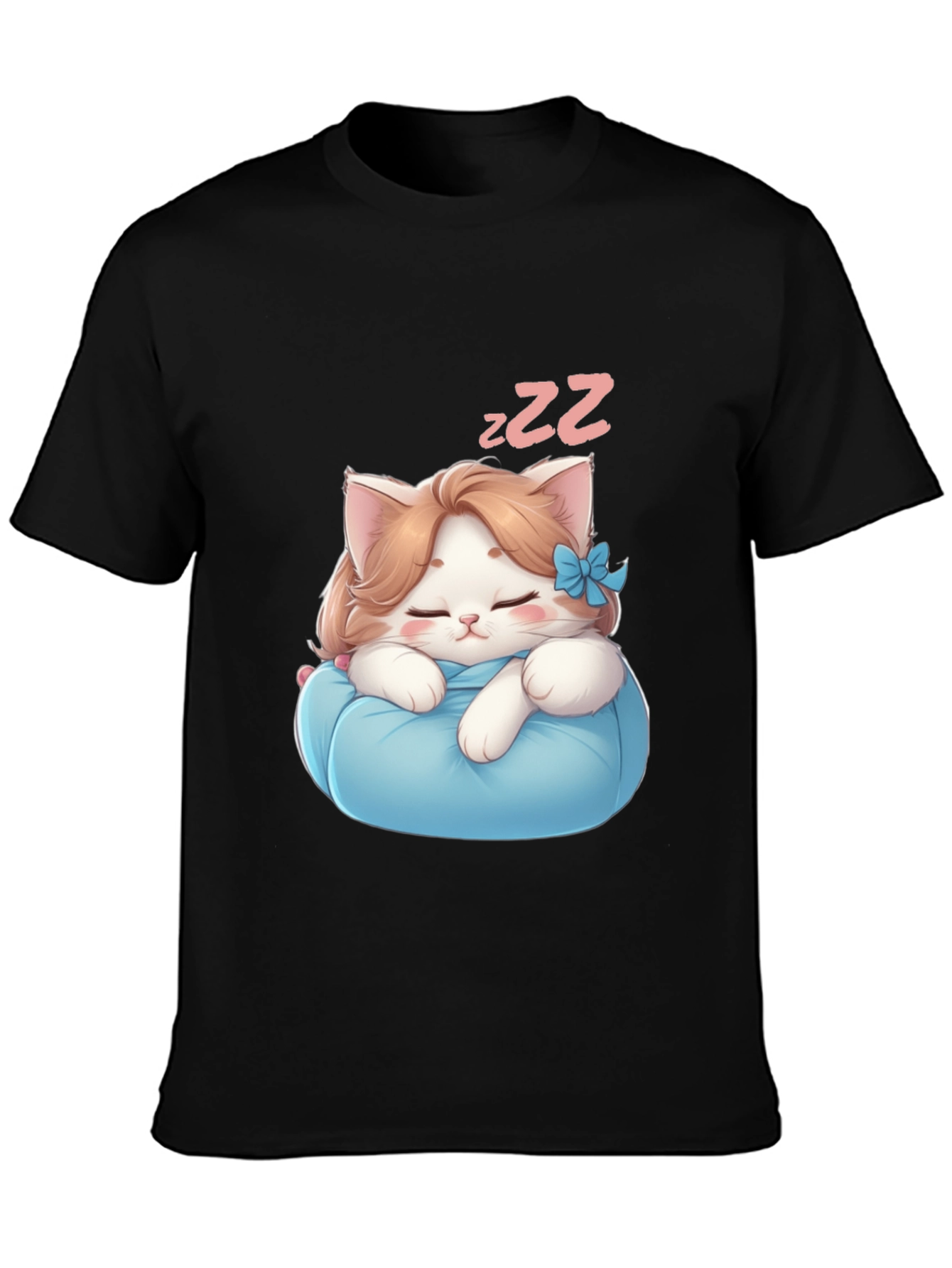 Black Cute Sleeping Kitten Black T-Shirt view 3