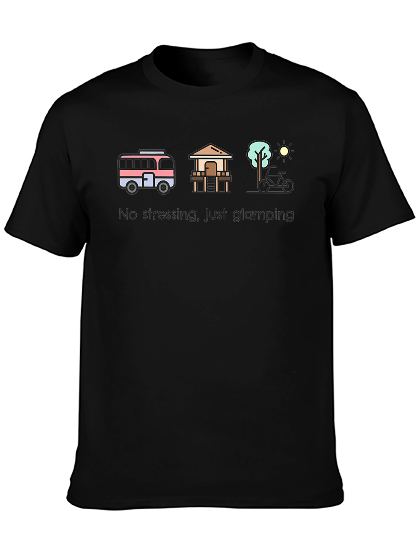 Black Glamping Lifestyle T-Shirt - No Stressing, Just Glamping! view 3