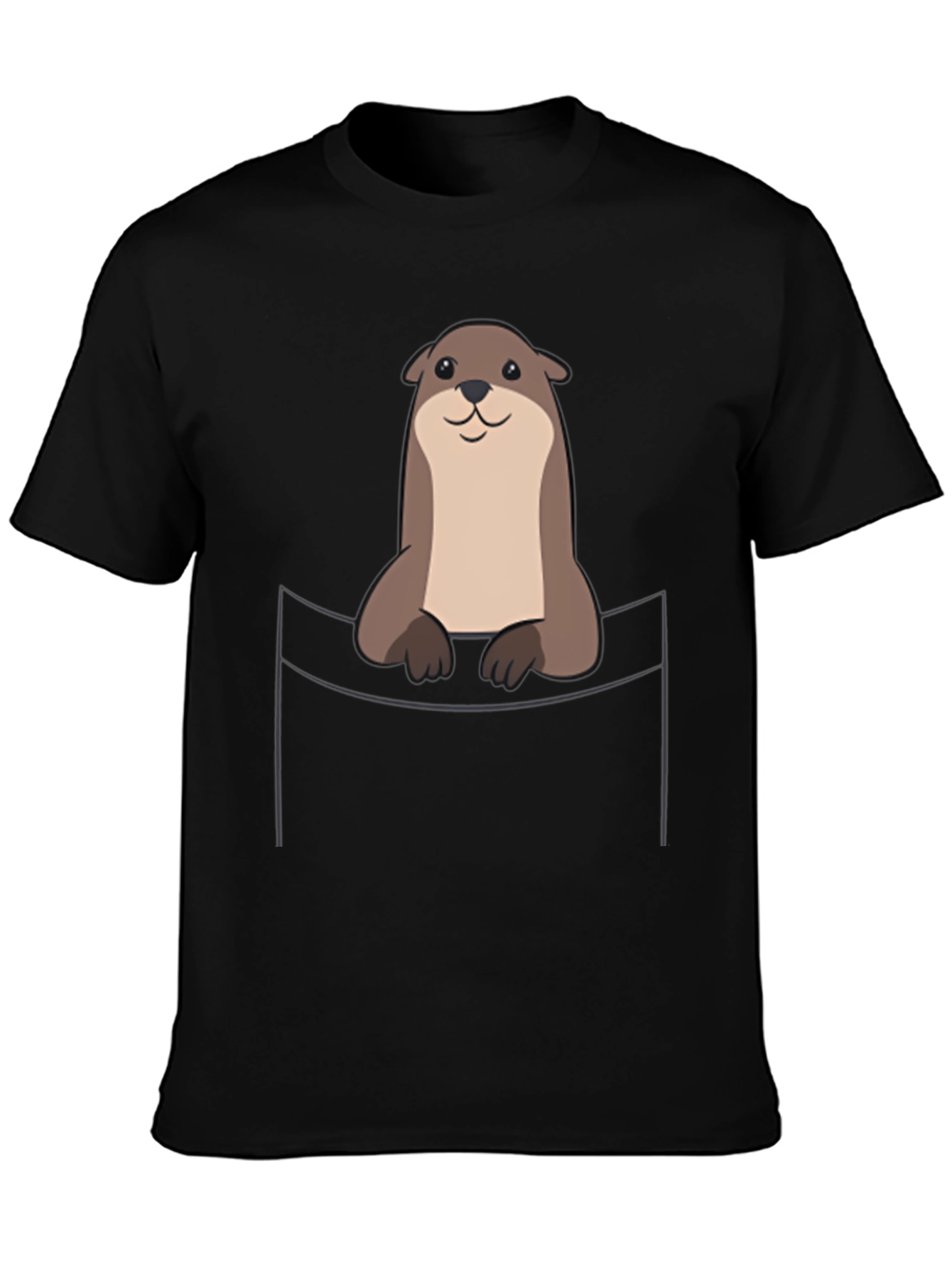 Black Otter Pocket T-Shirt - Cute Animal Graphic Tee view 3