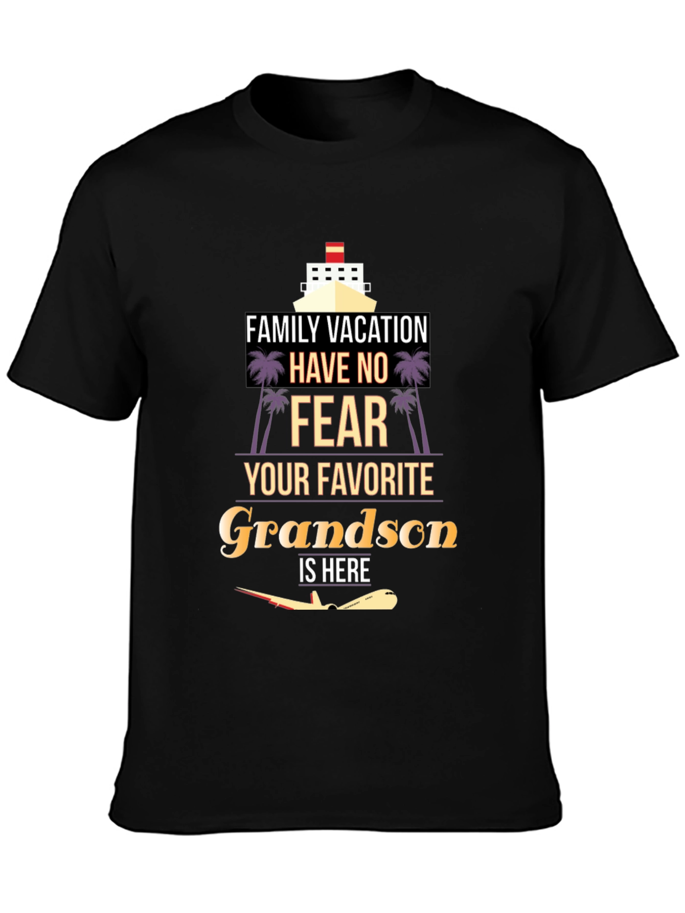 Black Family Vacation Grandson T-Shirt - Cruise & Plane Design view 3