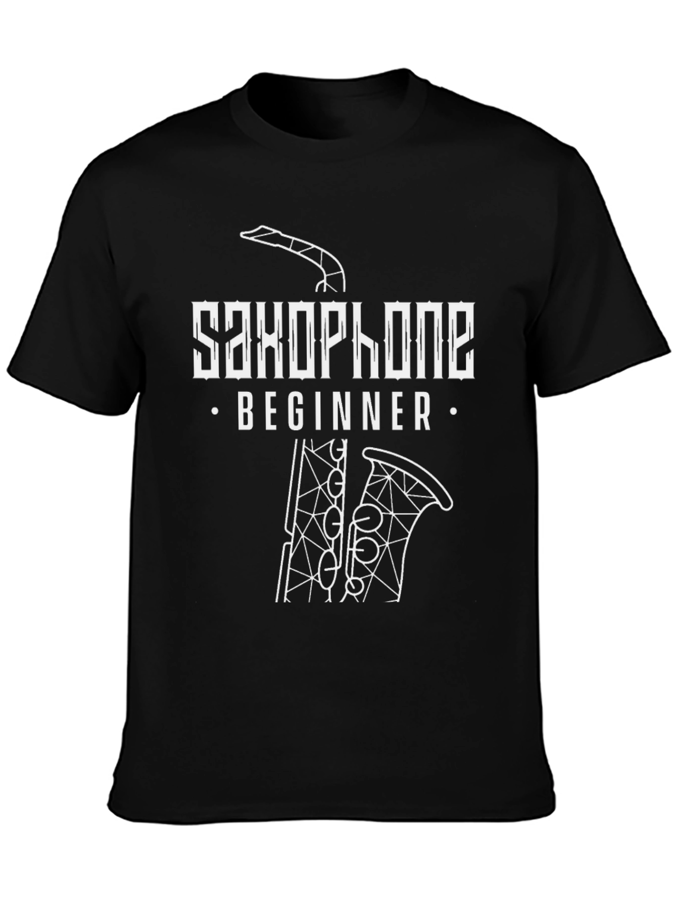 Black Saxophone Beginner Graphic Tee - Black Cotton T-Shirt view 3
