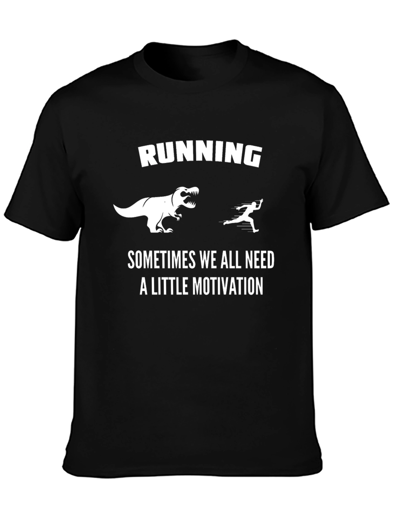 Black Running Motivation T-Shirt: Dinosaur Chase view 3