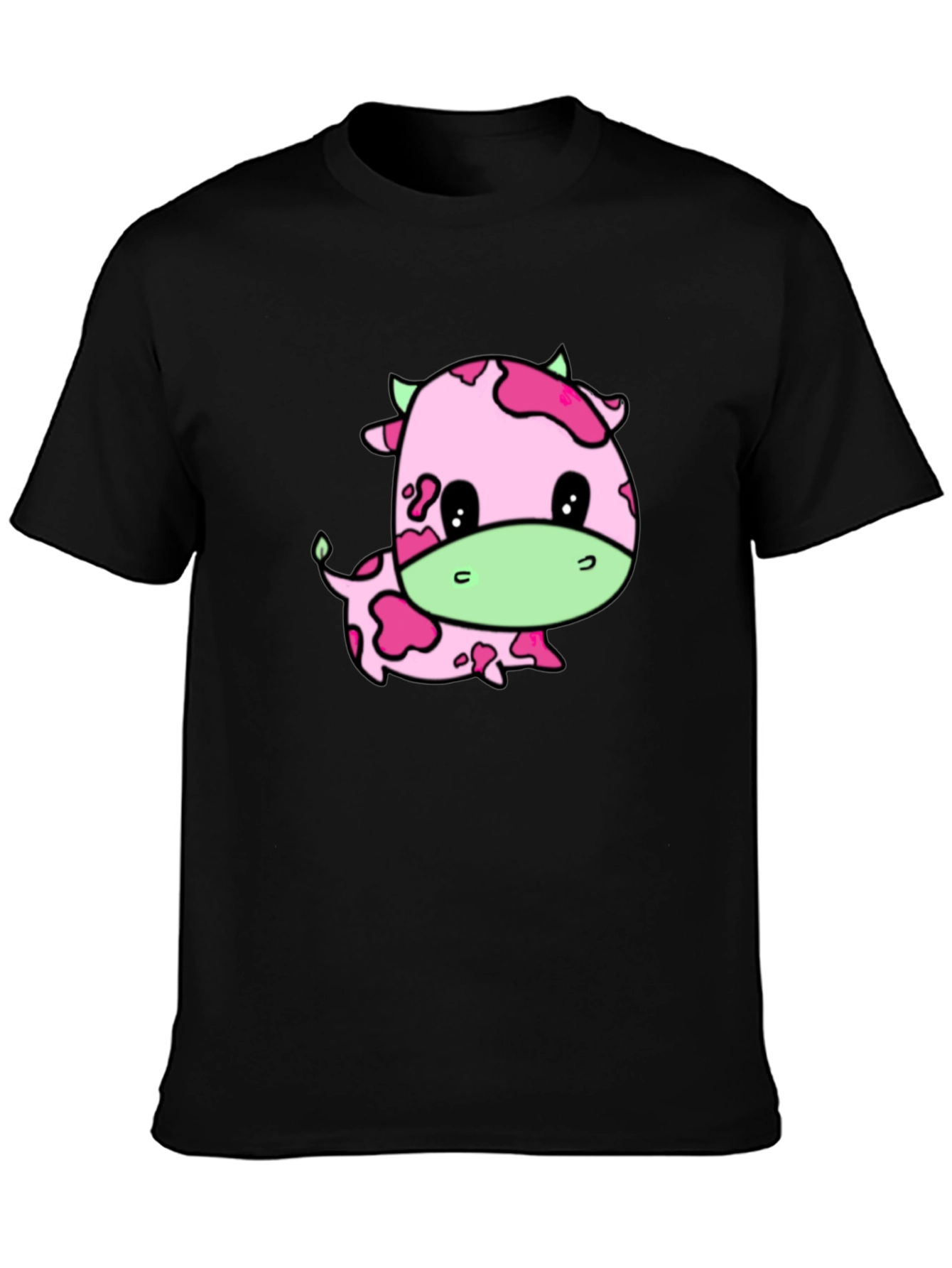 Black Cute Pink Cow Graphic Tee view 3
