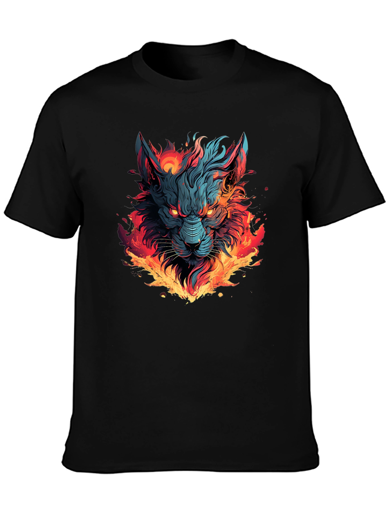 Black Fiery Wolf Graphic T-Shirt - Bold Black Tee view 3
