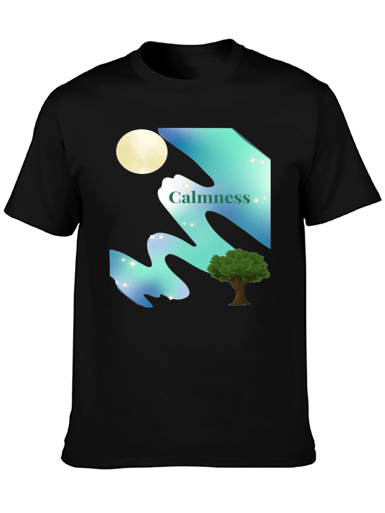 Black Calmness Night Scene Graphic T-Shirt - Black view 3