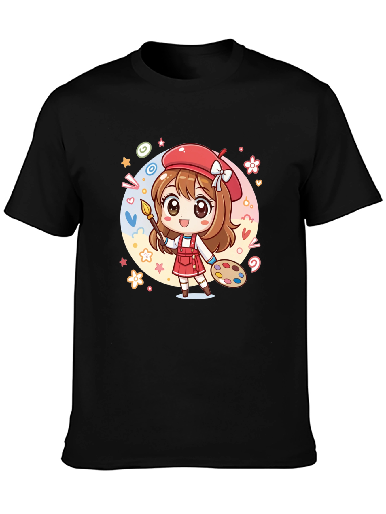 Black Cute Anime Artist Graphic T-Shirt view 3