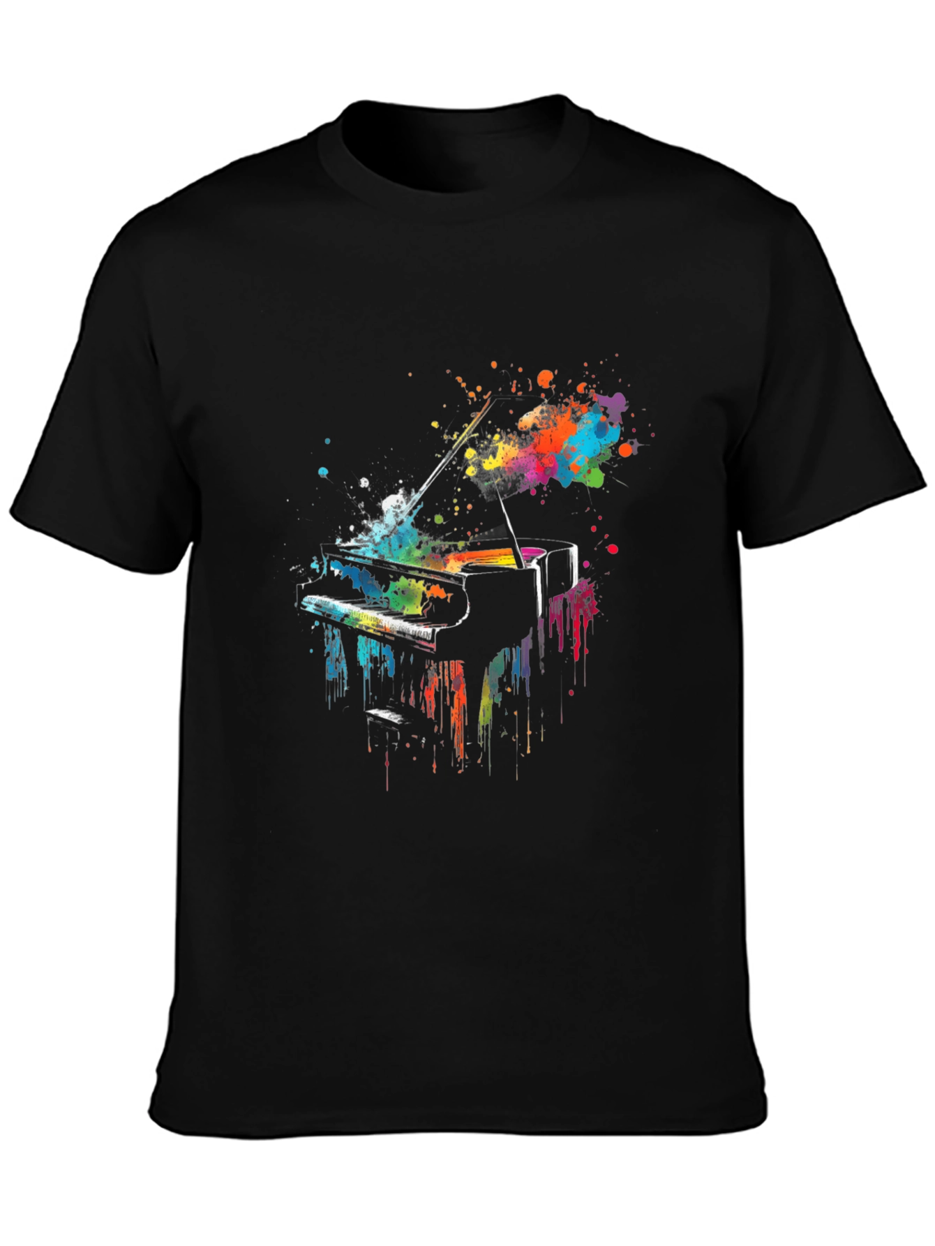 Black Colorful Piano Graphic Tee - Music Lover Shirt view 3