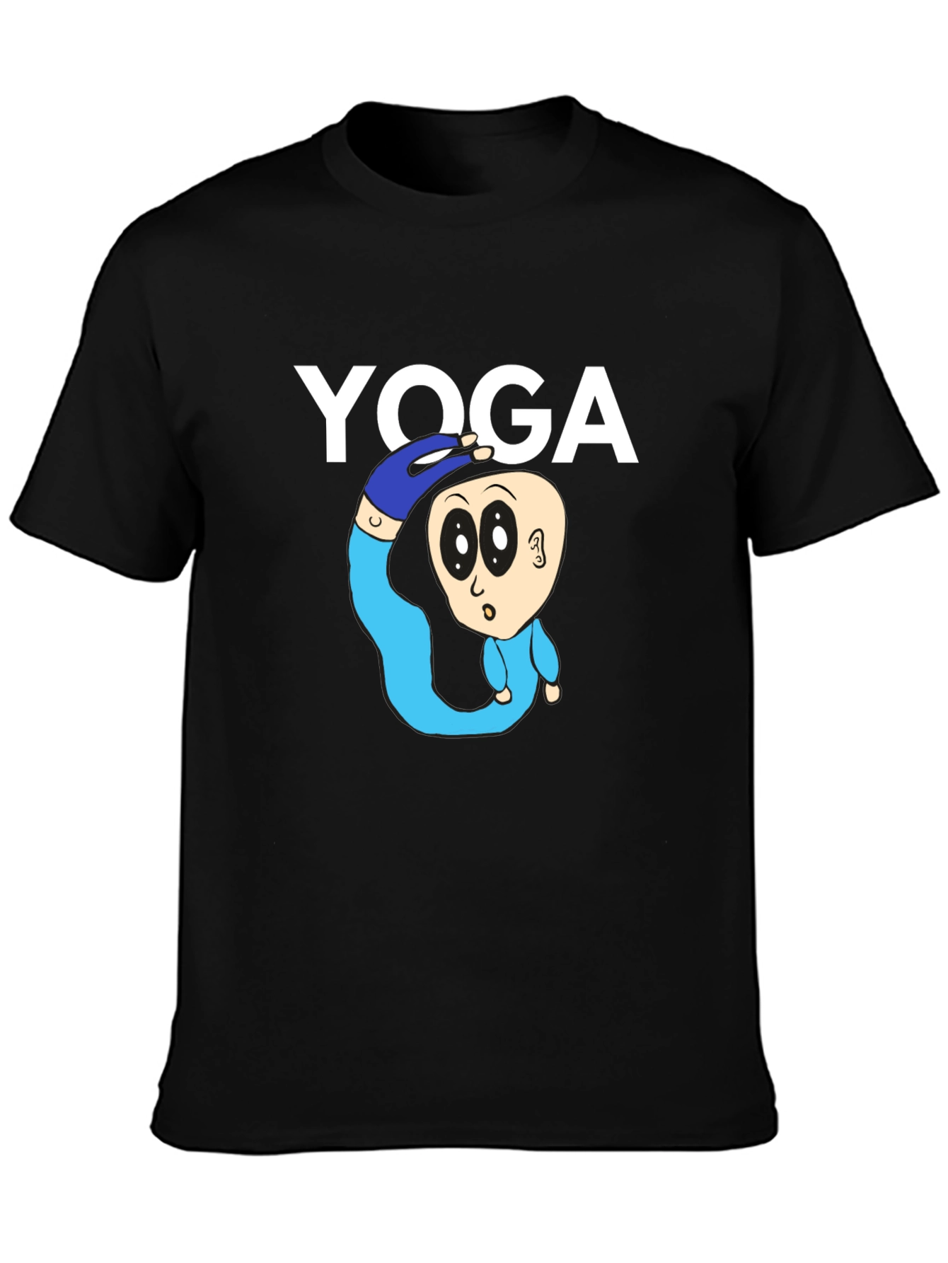 Black Yoga Cartoon Graphic Tee - Black Cotton Blend view 3