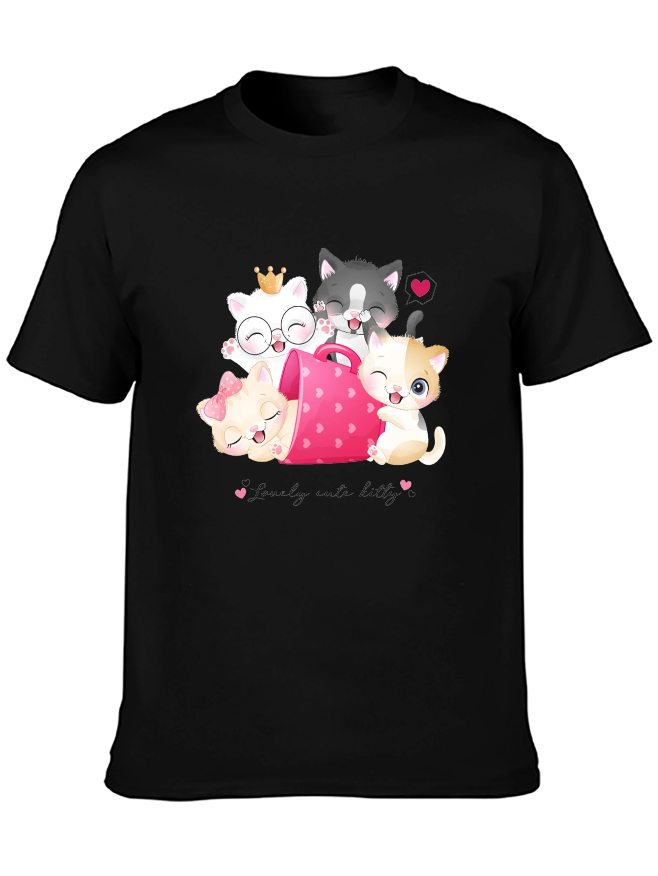 Black Cute Cats in a Cup T-Shirt view 3