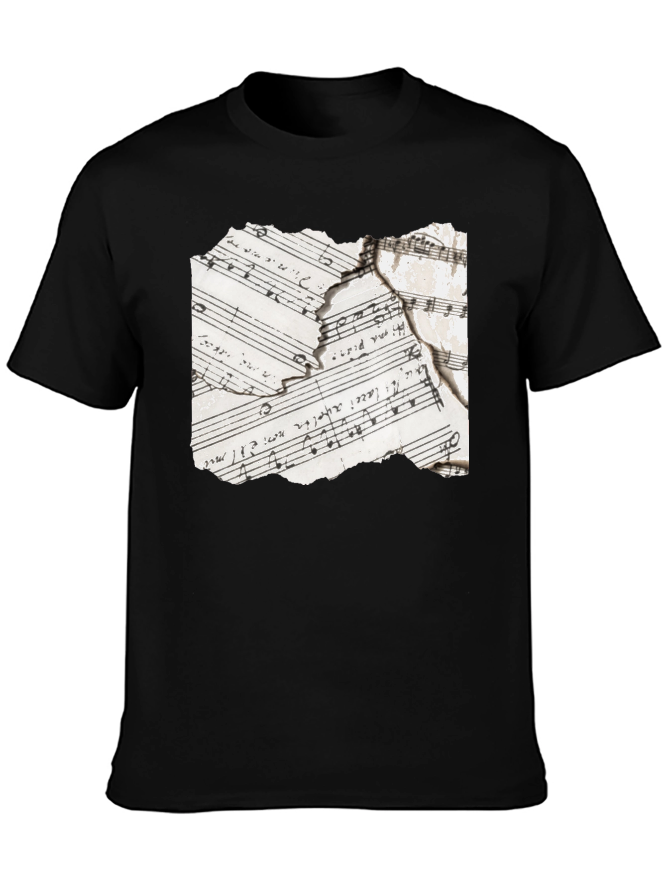 Black Torn Music Sheet Graphic Tee - Black Cotton Blend view 3