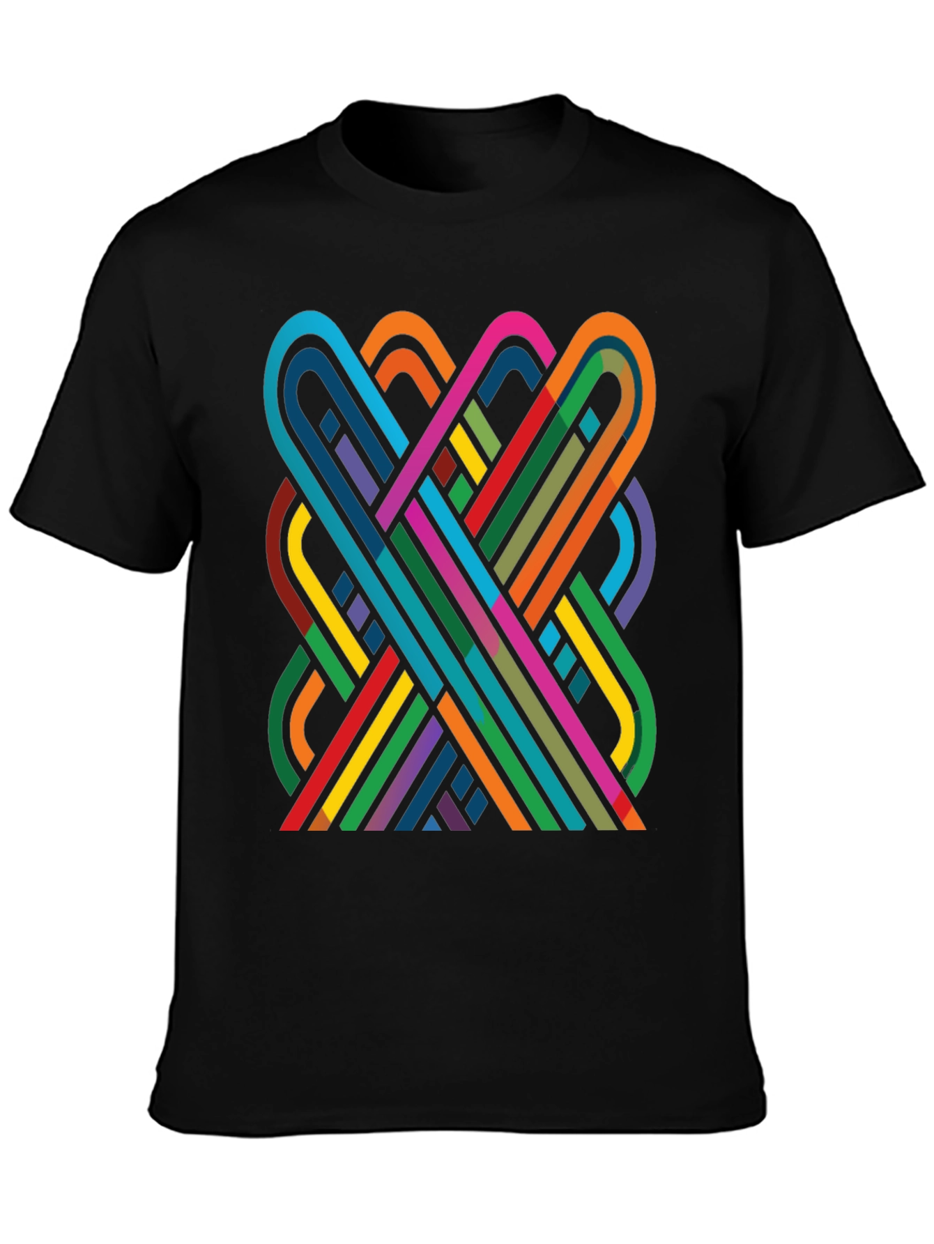 Black Geometric Ribbon Design Black Cotton T-Shirt view 3