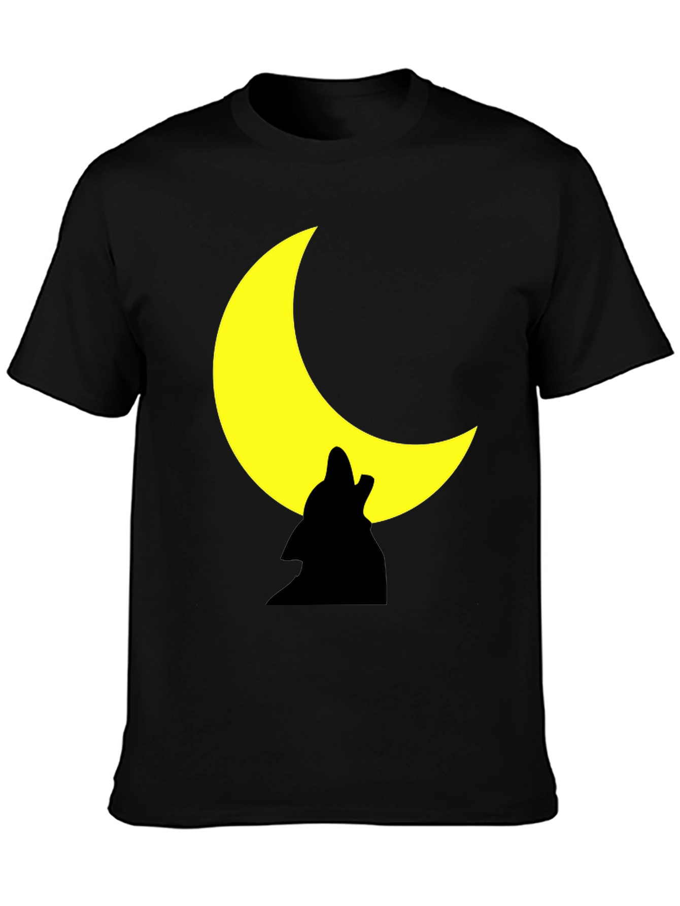 Black Wolf Howling Moon Graphic Black Tee Shirt view 3