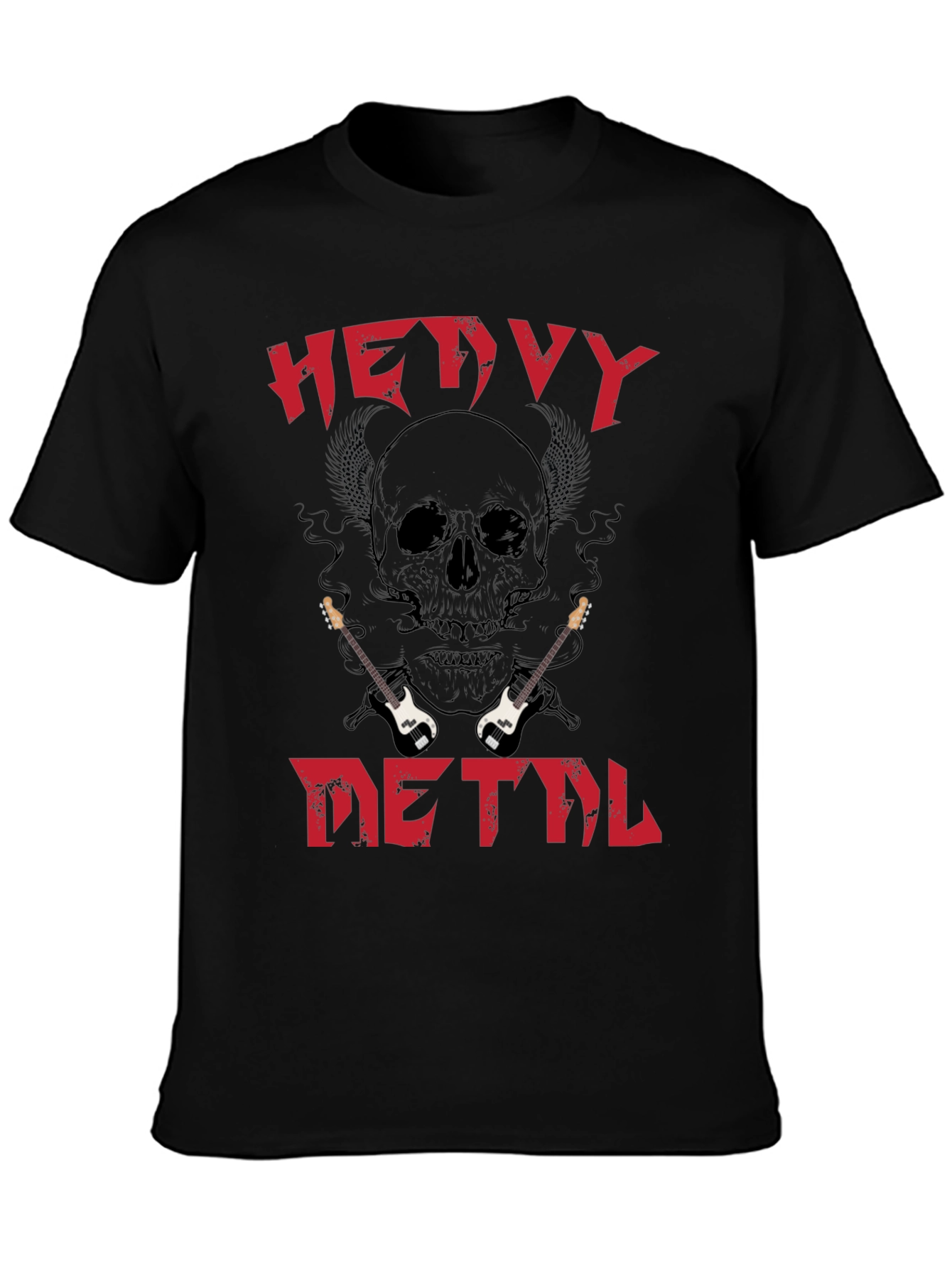 Black Heavy Metal Skull Guitar T-Shirt view 3