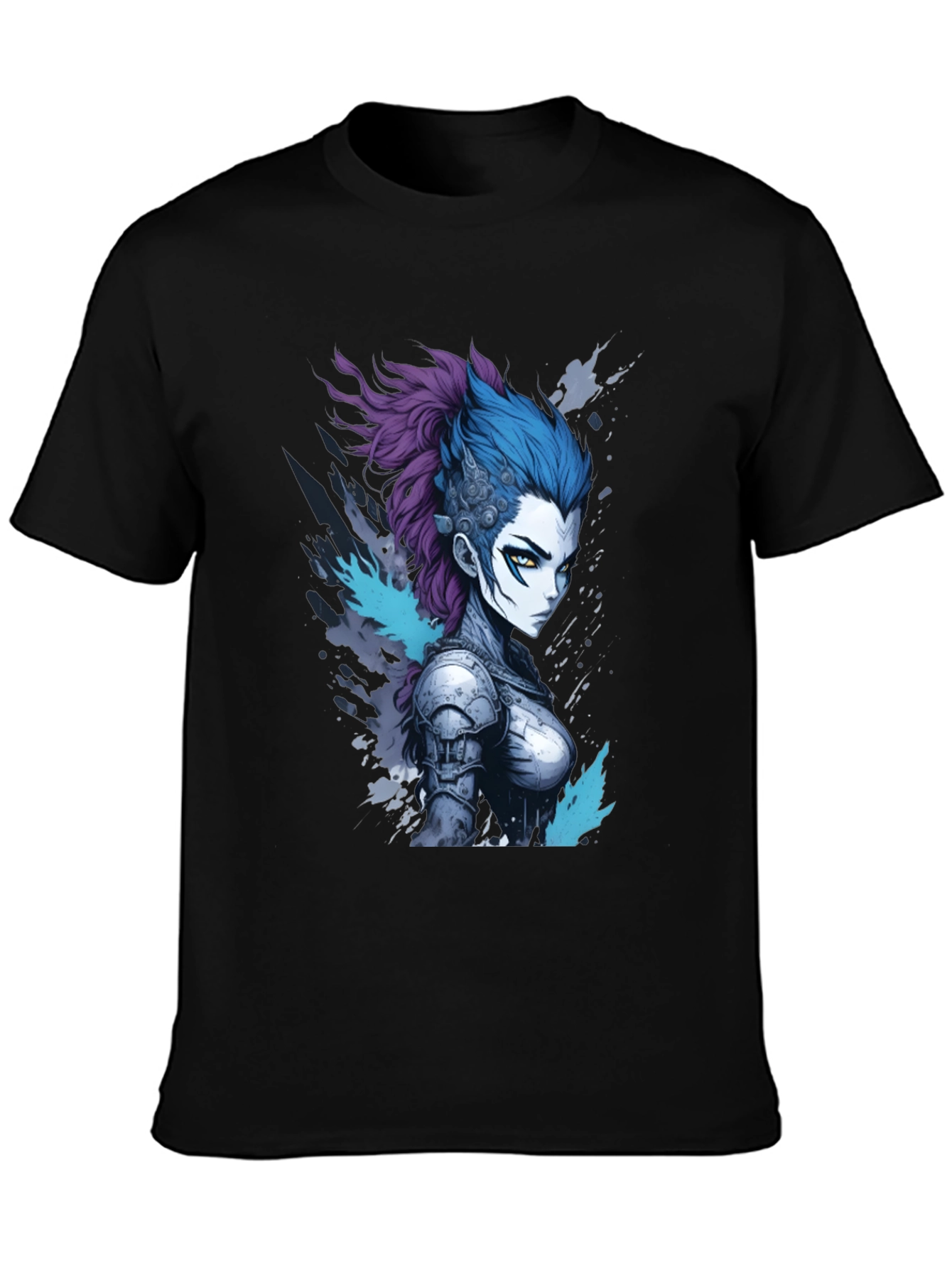 Black Anime Warrior Graphic Tee - Cool Design view 3