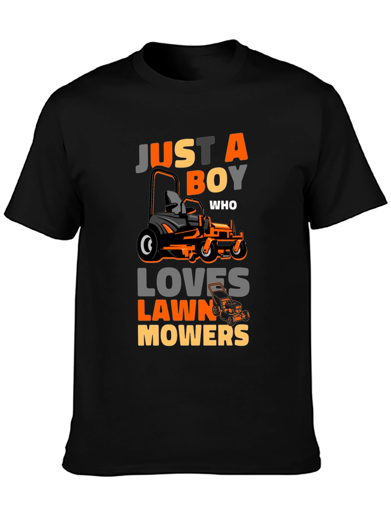 Black Just A Boy Who Loves Lawn Mowers T-Shirt view 3