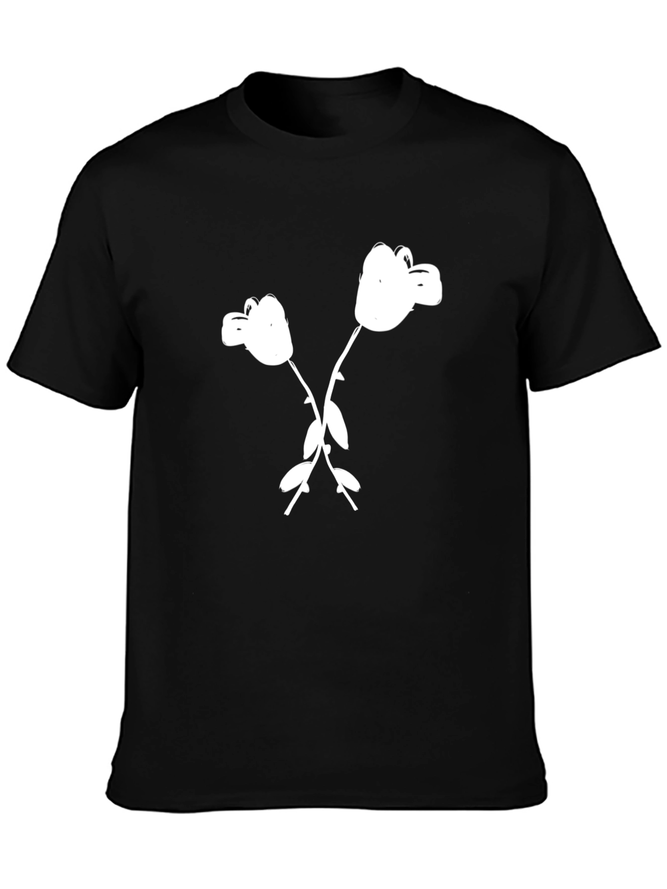 Black Black T-Shirt with White Cartoon Flower Graphic view 3
