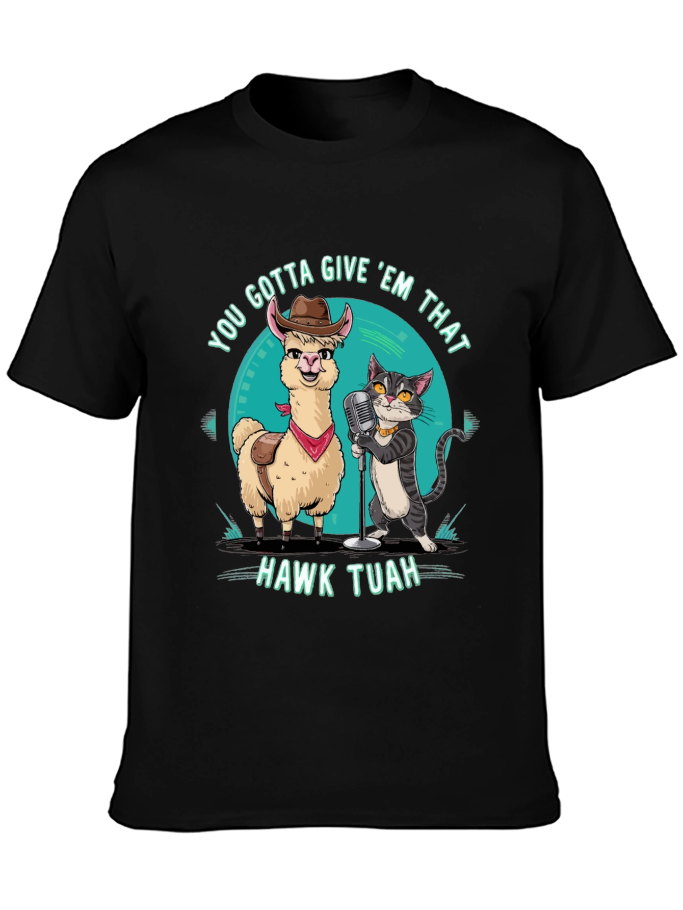 Black Hawk Tuah T-Shirt: Singing Llama & Cat Duo! view 3