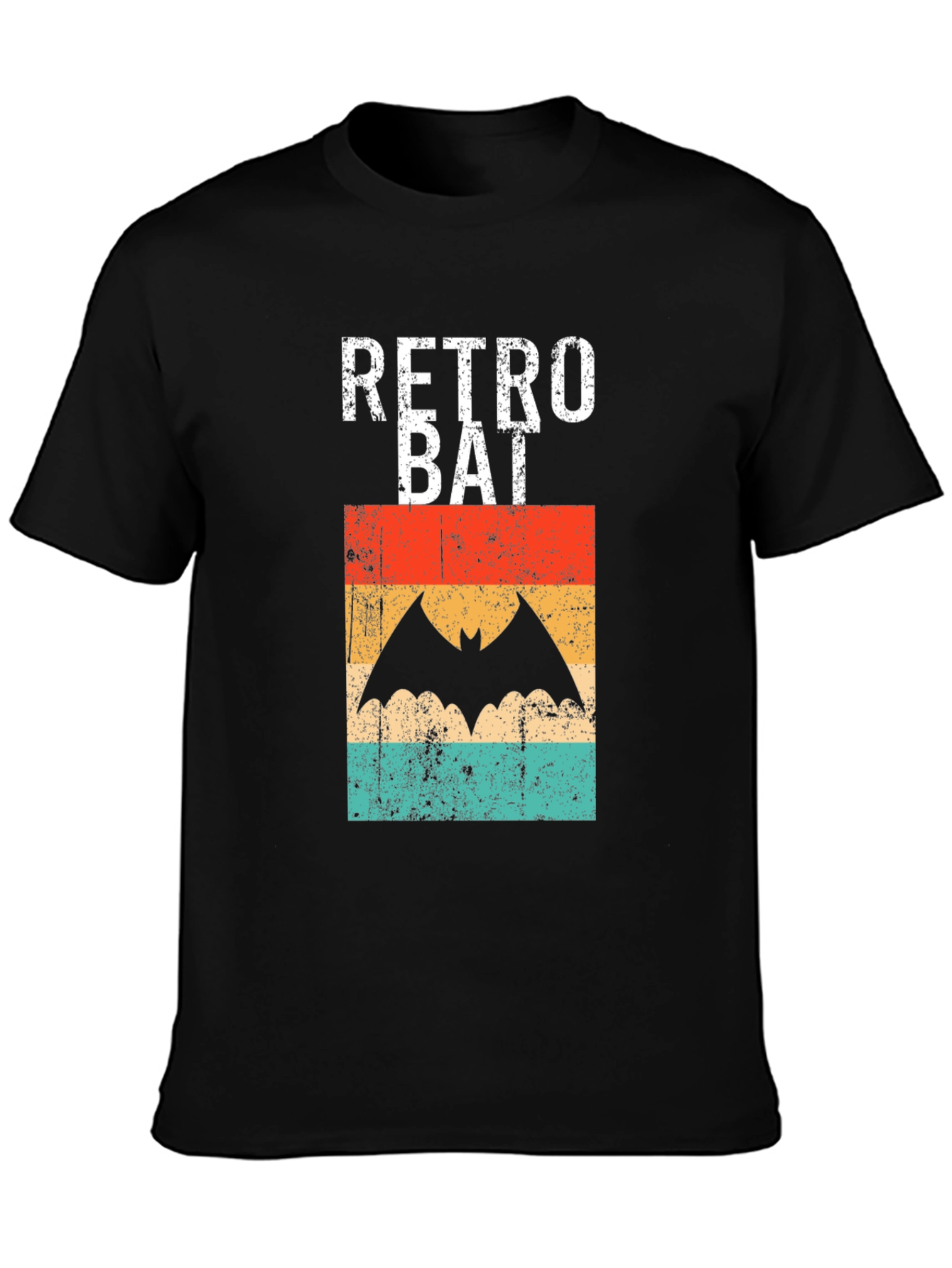 Black Retro Bat Graphic Tee - Vintage Style Black T-Shirt view 3