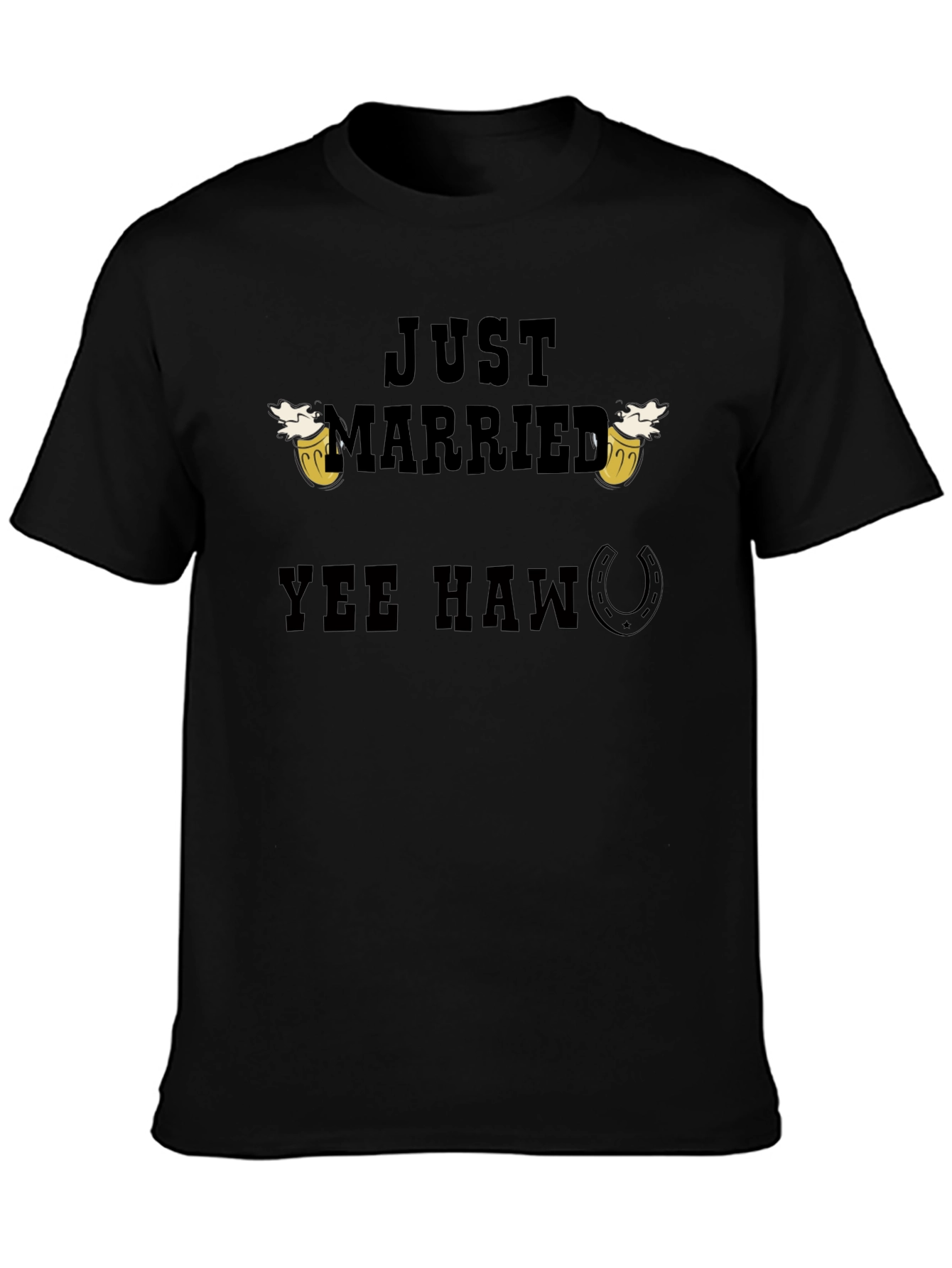 Black Just Married Yee Haw T-Shirt view 3