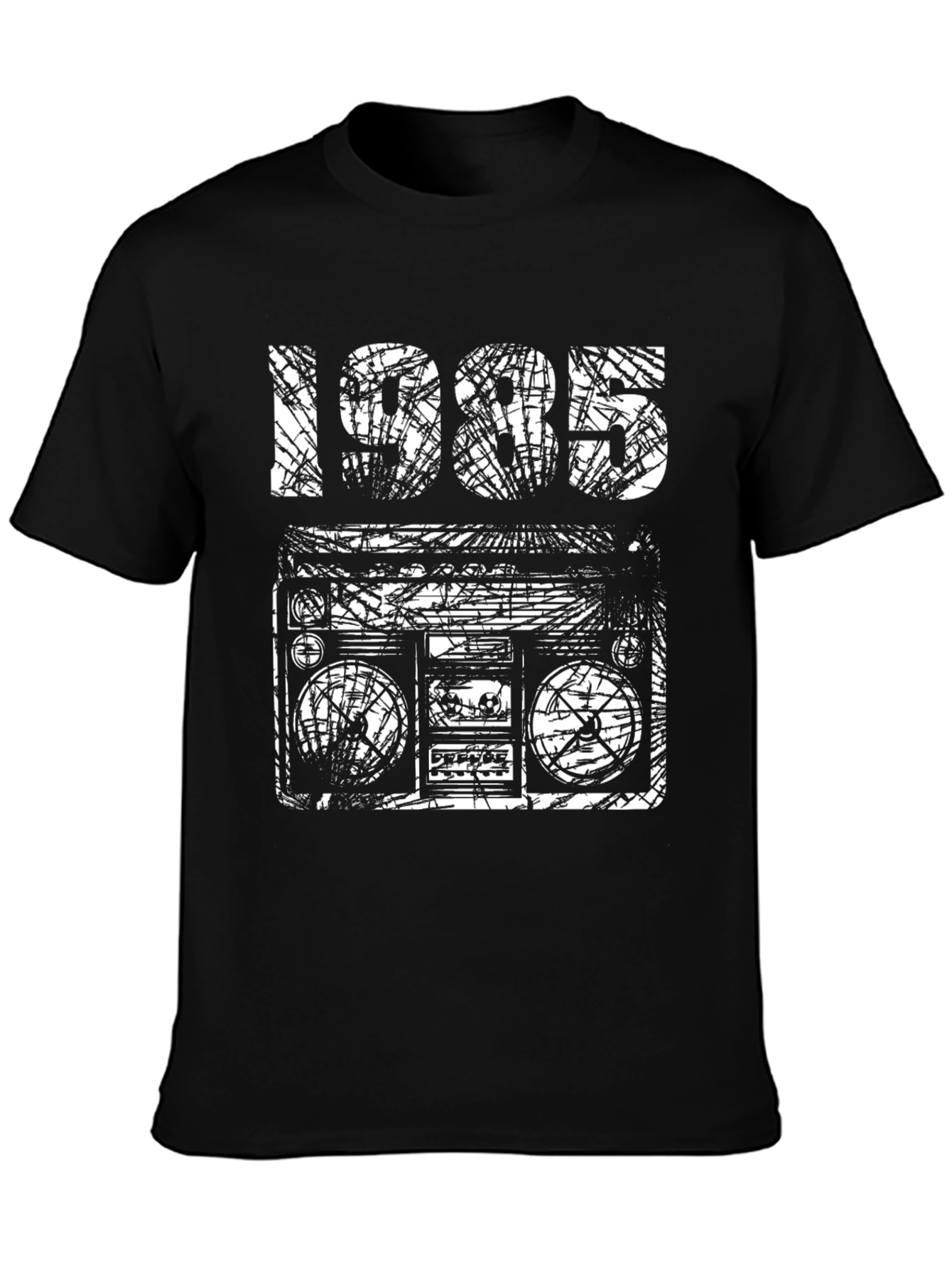 Black Vintage 1985 Boombox Black T-Shirt view 3