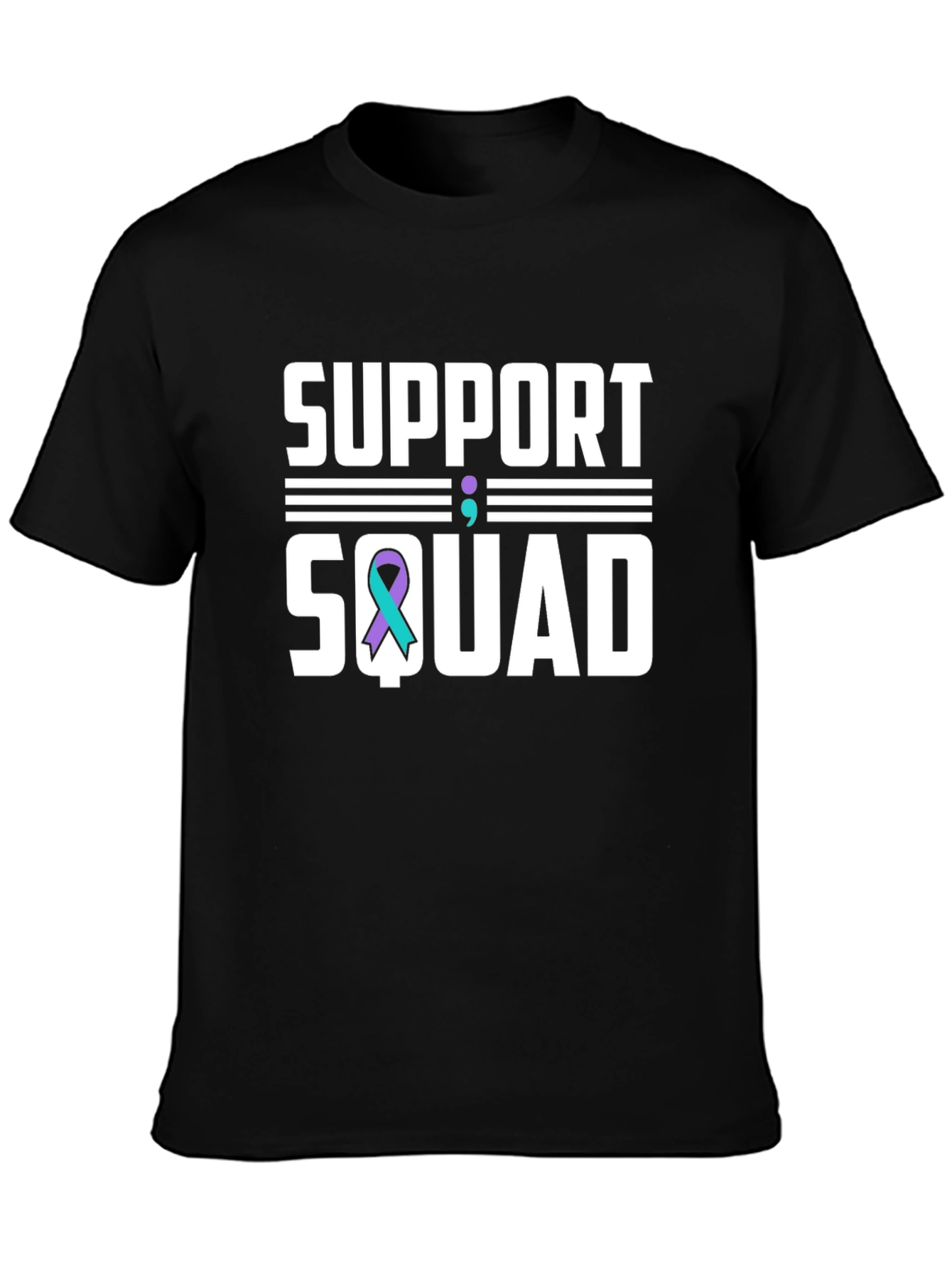 Black Support Squad T-Shirt: Teal Ribbon Mental Health Awareness view 3