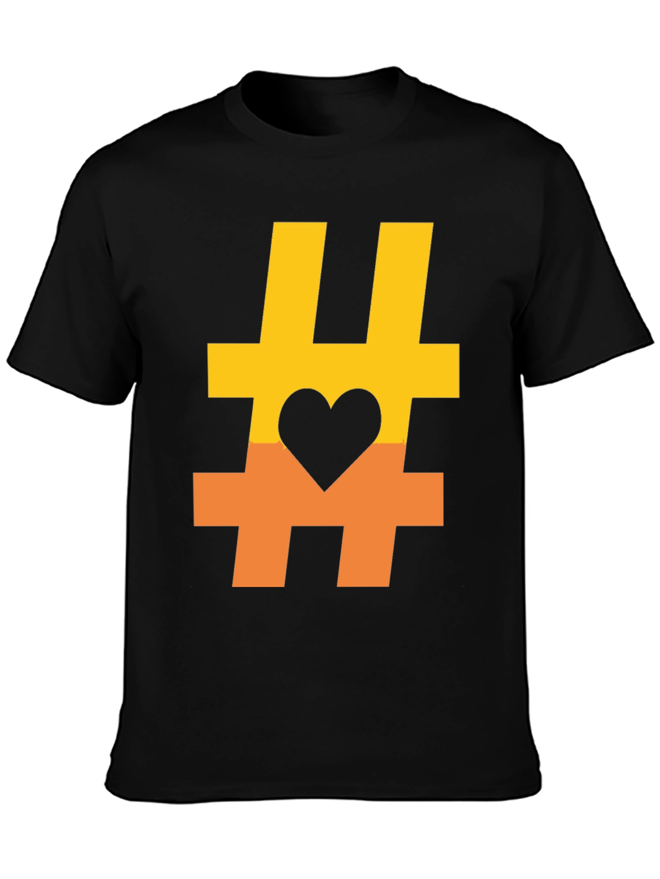 Black Hashtag Heart Graphic Tee - Casual Black T-Shirt view 3