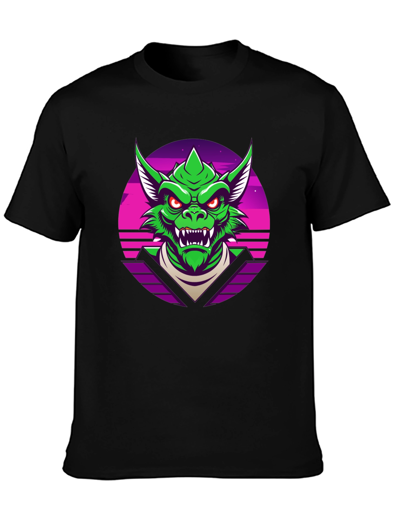 Black Retro Synthwave Dragon Graphic Tee view 3