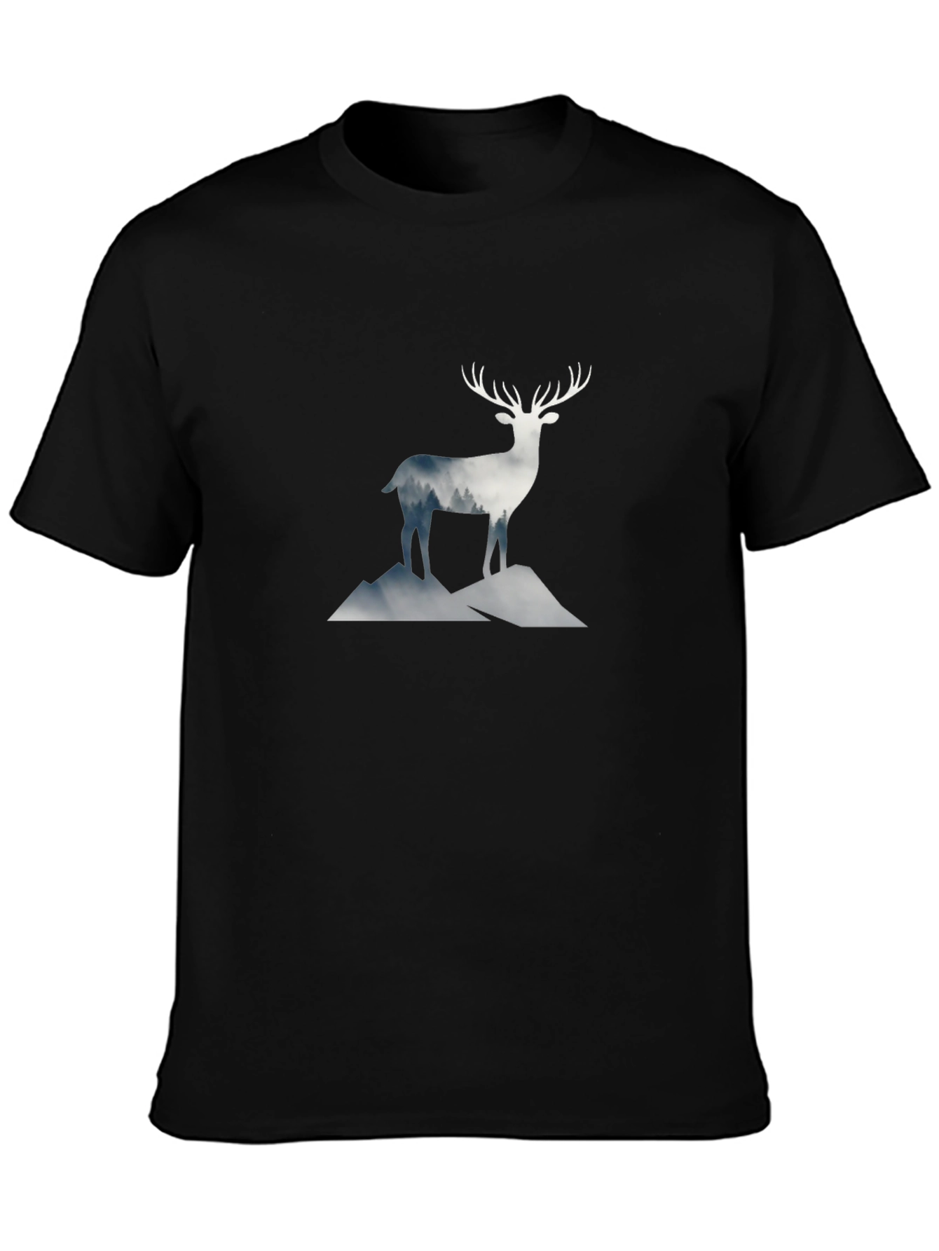 Black Deer Mountain Graphic Tee - Black Cotton Blend view 3