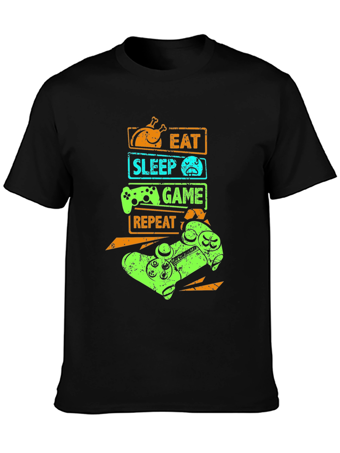Black Eat Sleep Game Repeat Graphic T-Shirt view 3