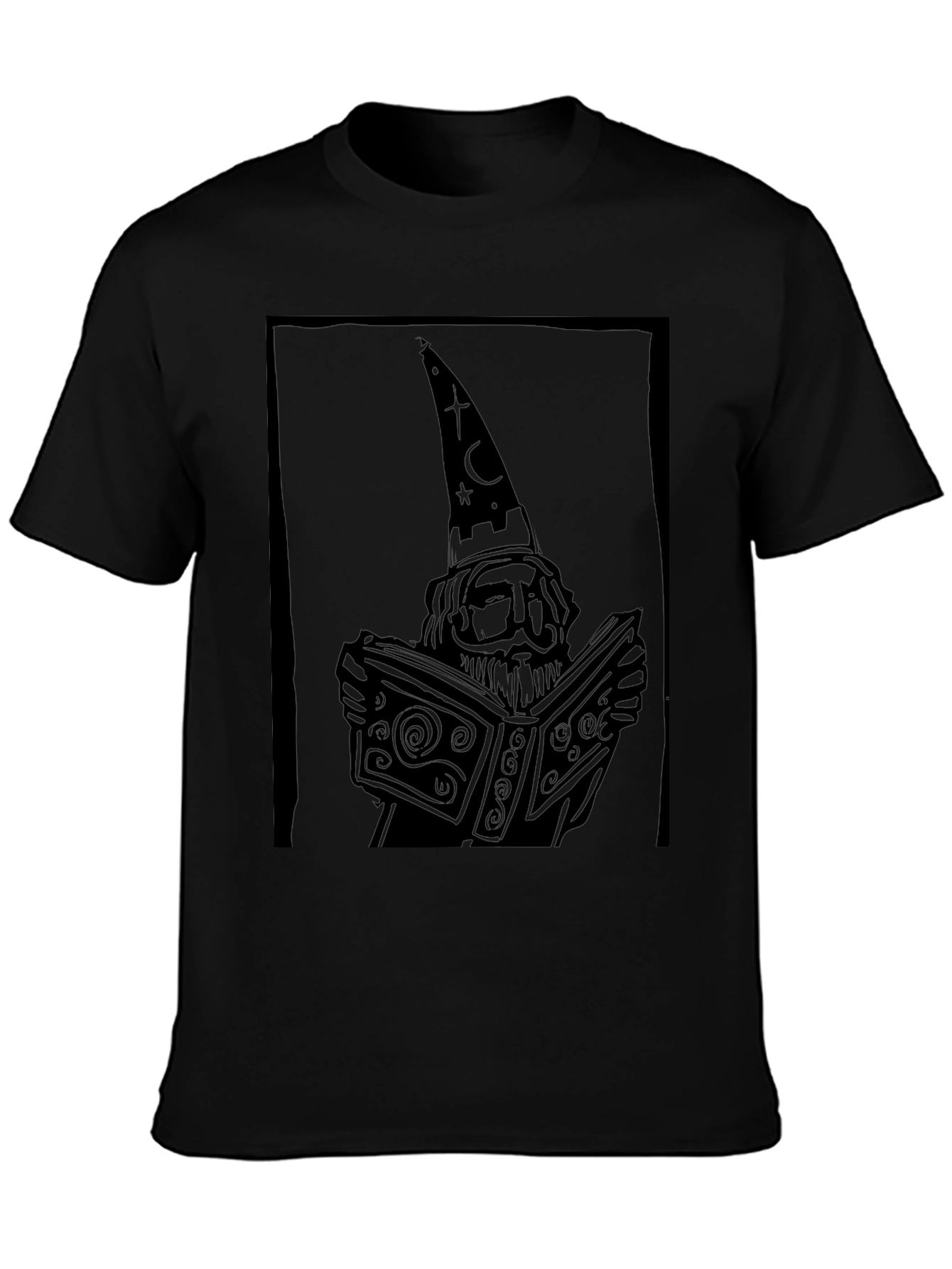 Black Wizard Reading Book Graphic Black T-Shirt view 3
