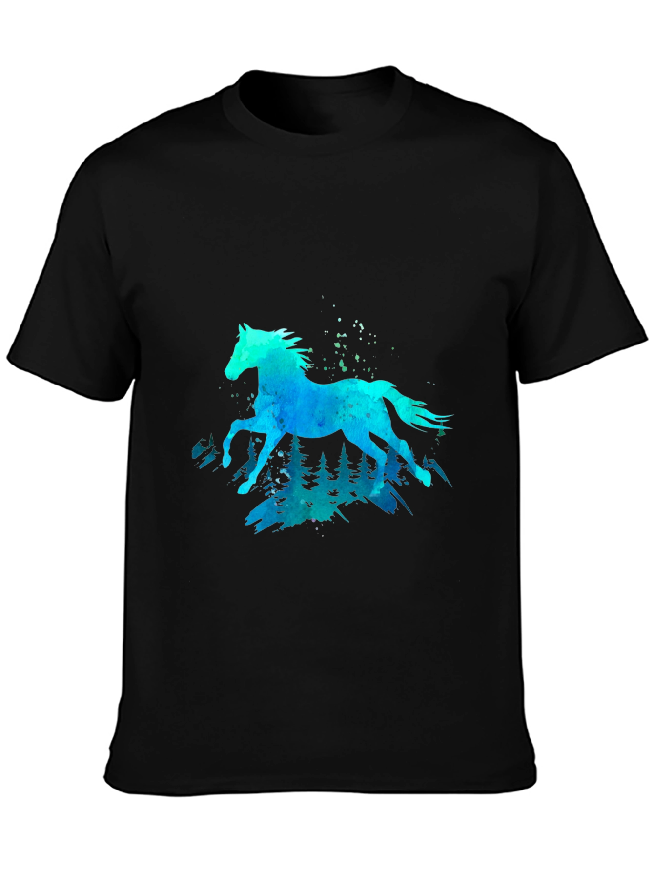 Black Watercolor Horse Graphic Tee - Black view 3