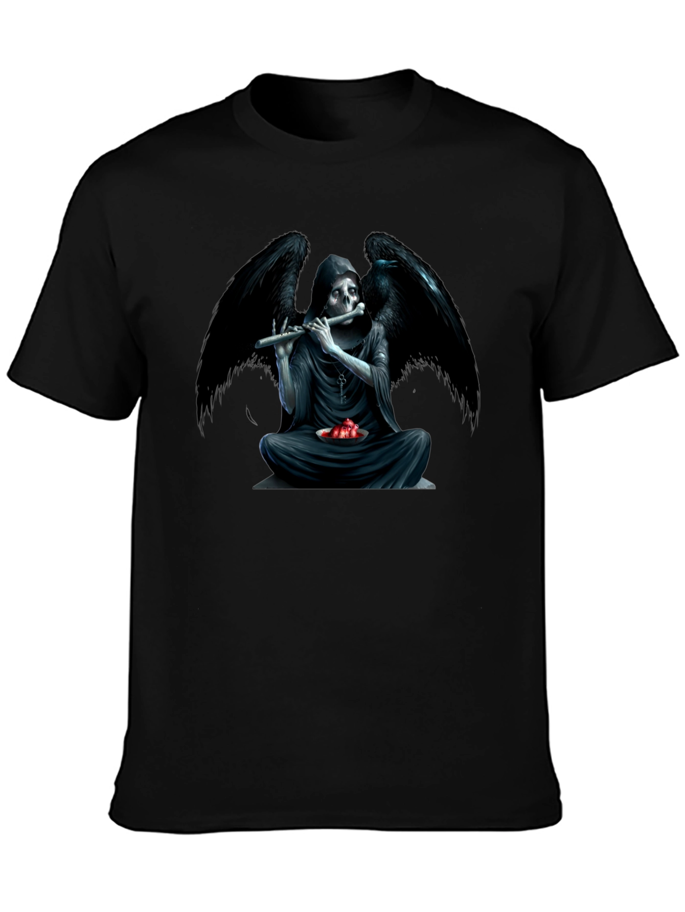 Black Grim Reaper Flute Graphic T-Shirt view 3