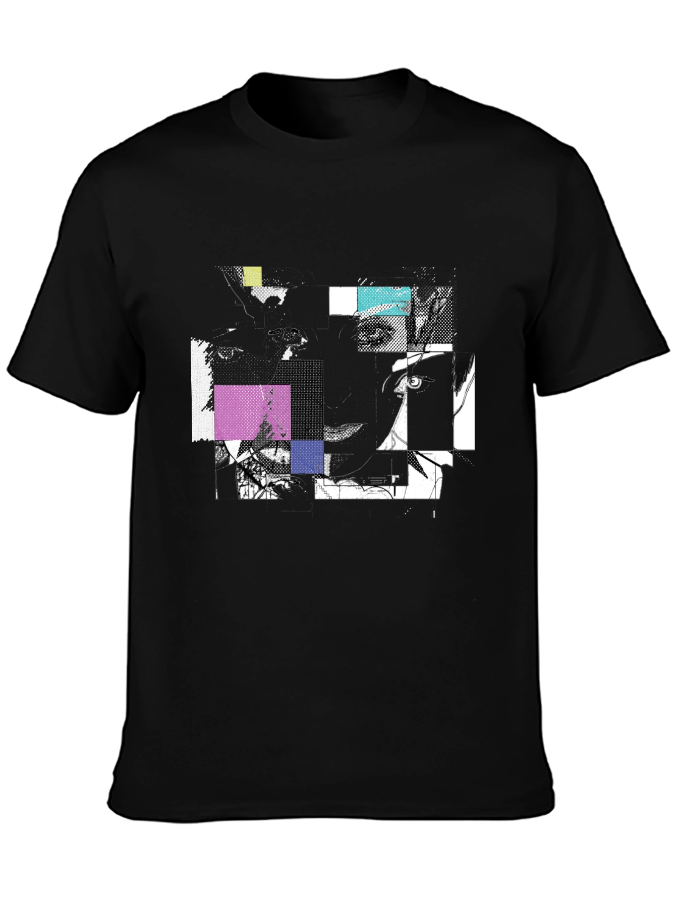 Black Abstract Geometric Graphic Print Black T-Shirt view 3