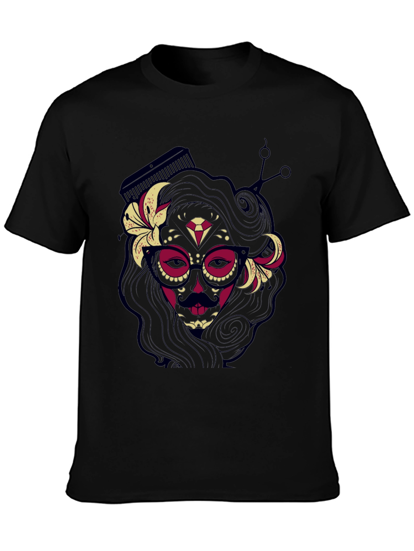 Black Sugar Skull Barber T-Shirt view 3
