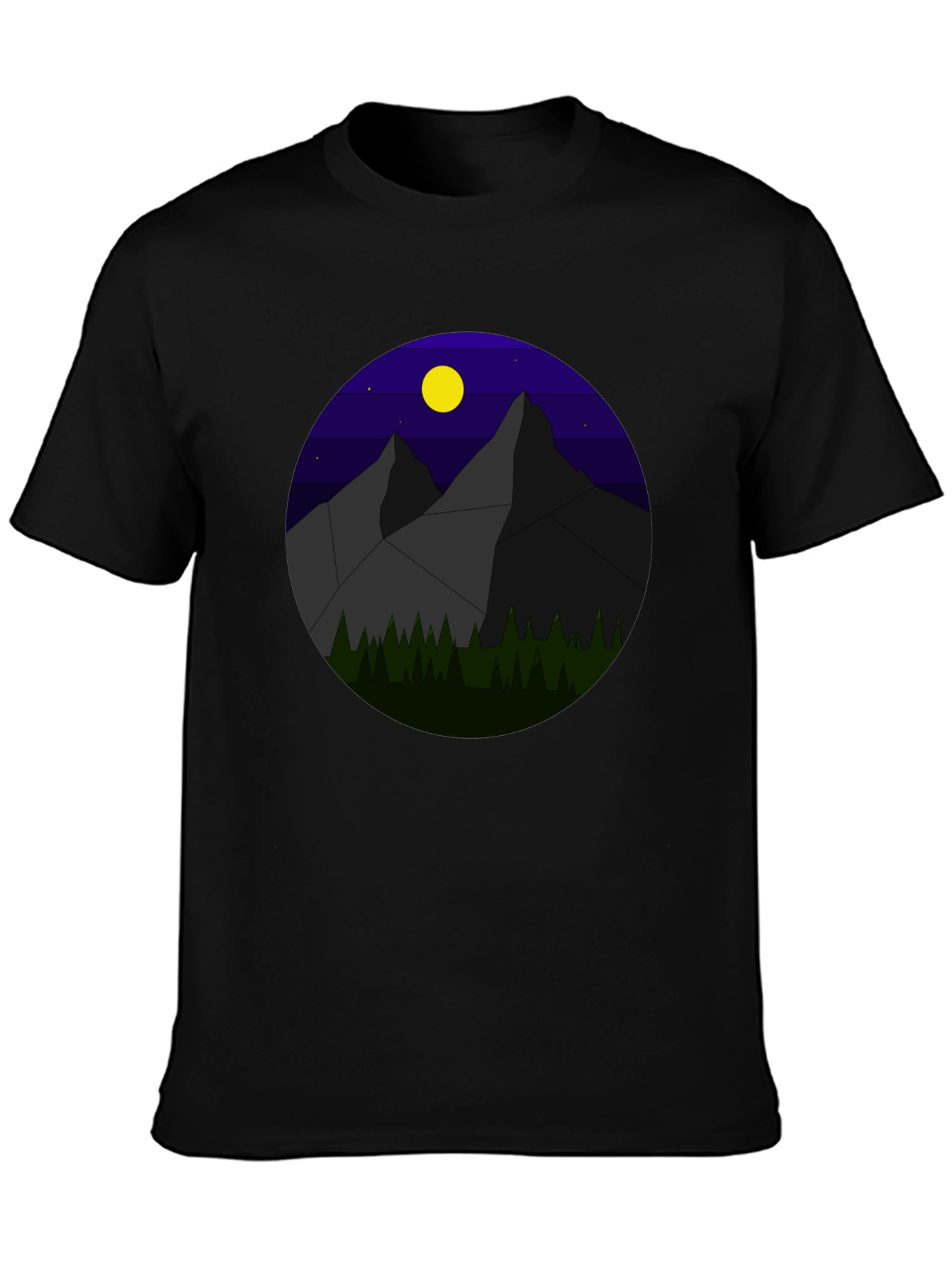 Black Geometric Mountain Nightscape T-Shirt view 3